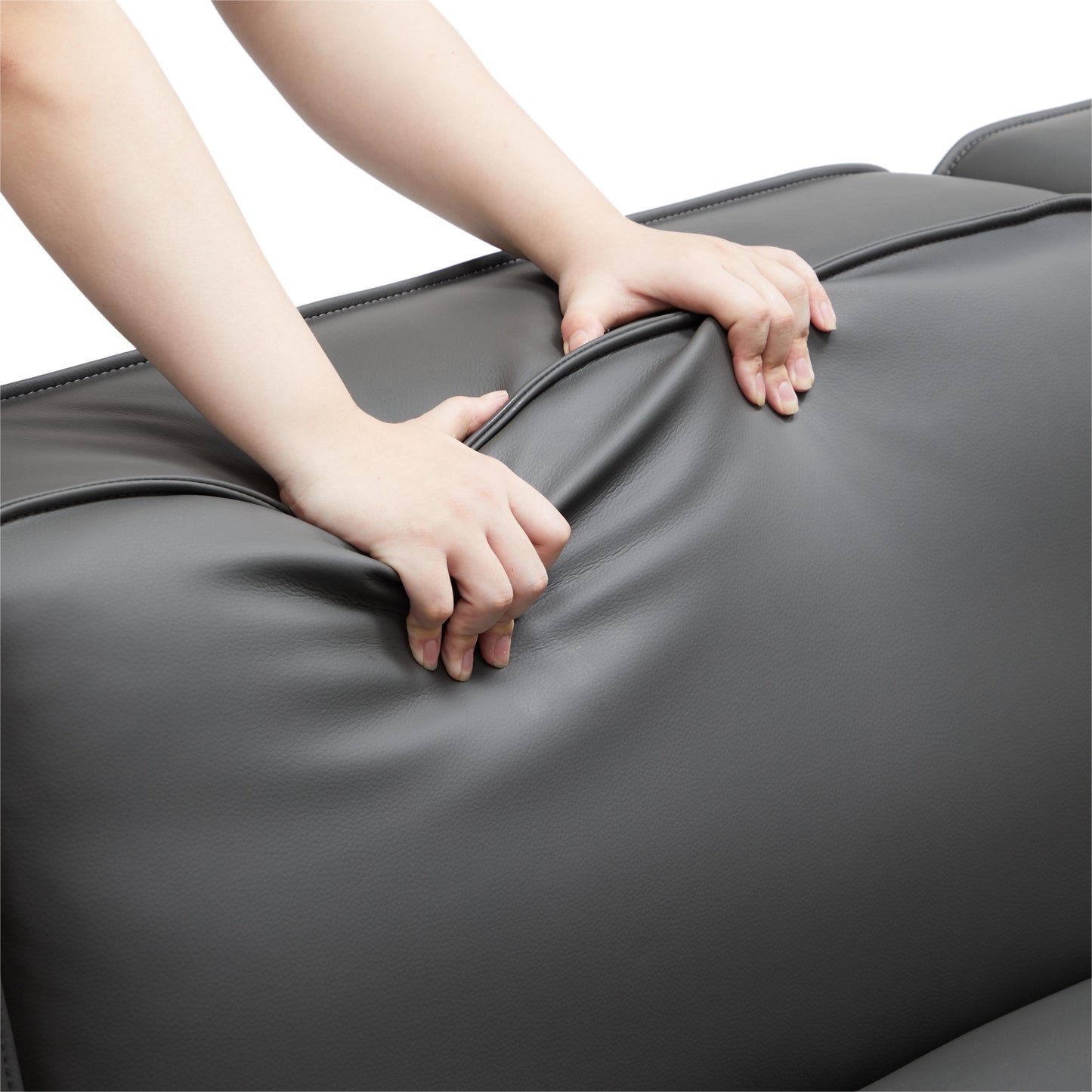 Domus Modular Khaki Leather Sofa and Ottoman-Dark Gray