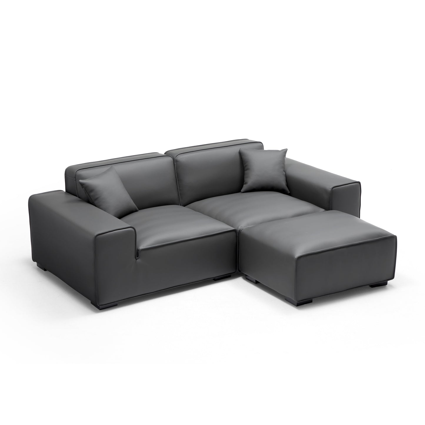 Domus Modular Khaki Leather Sofa and Ottoman-Dark Gray-94.5"
