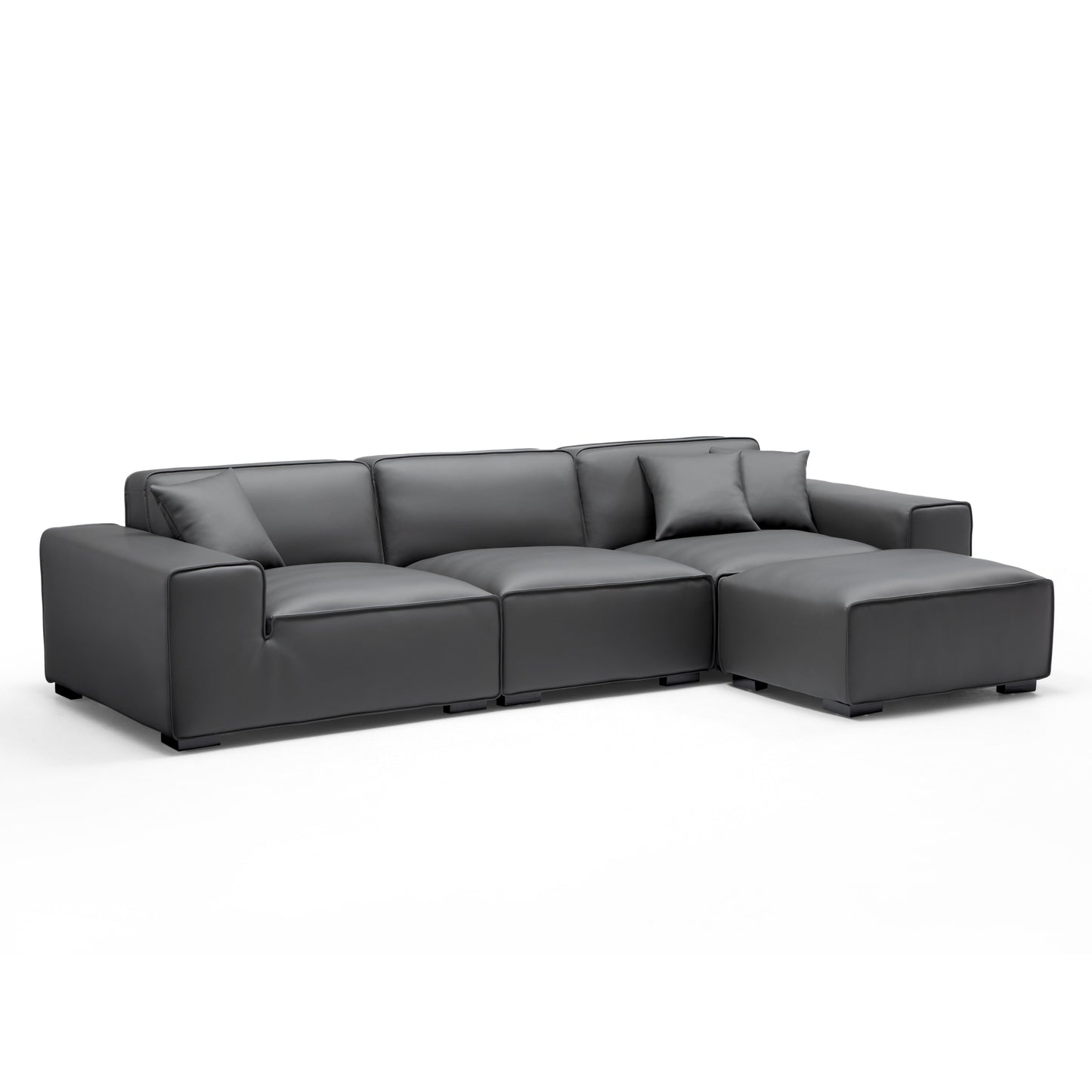 Domus Modular Khaki Leather Sofa and Ottoman-Dark Gray-129.9"