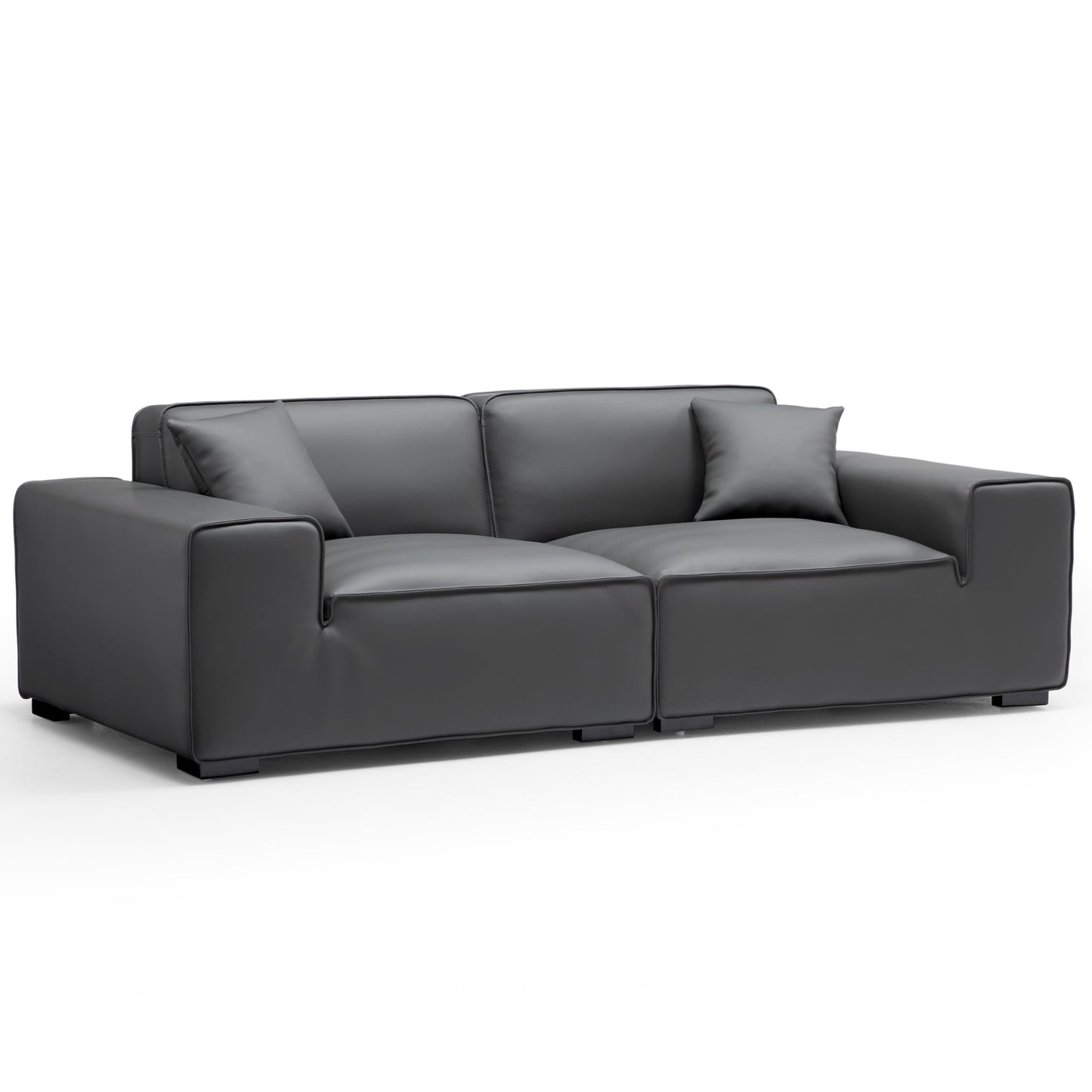 Domus Modular Black Leather Sofa-Dark Gray-94.5″