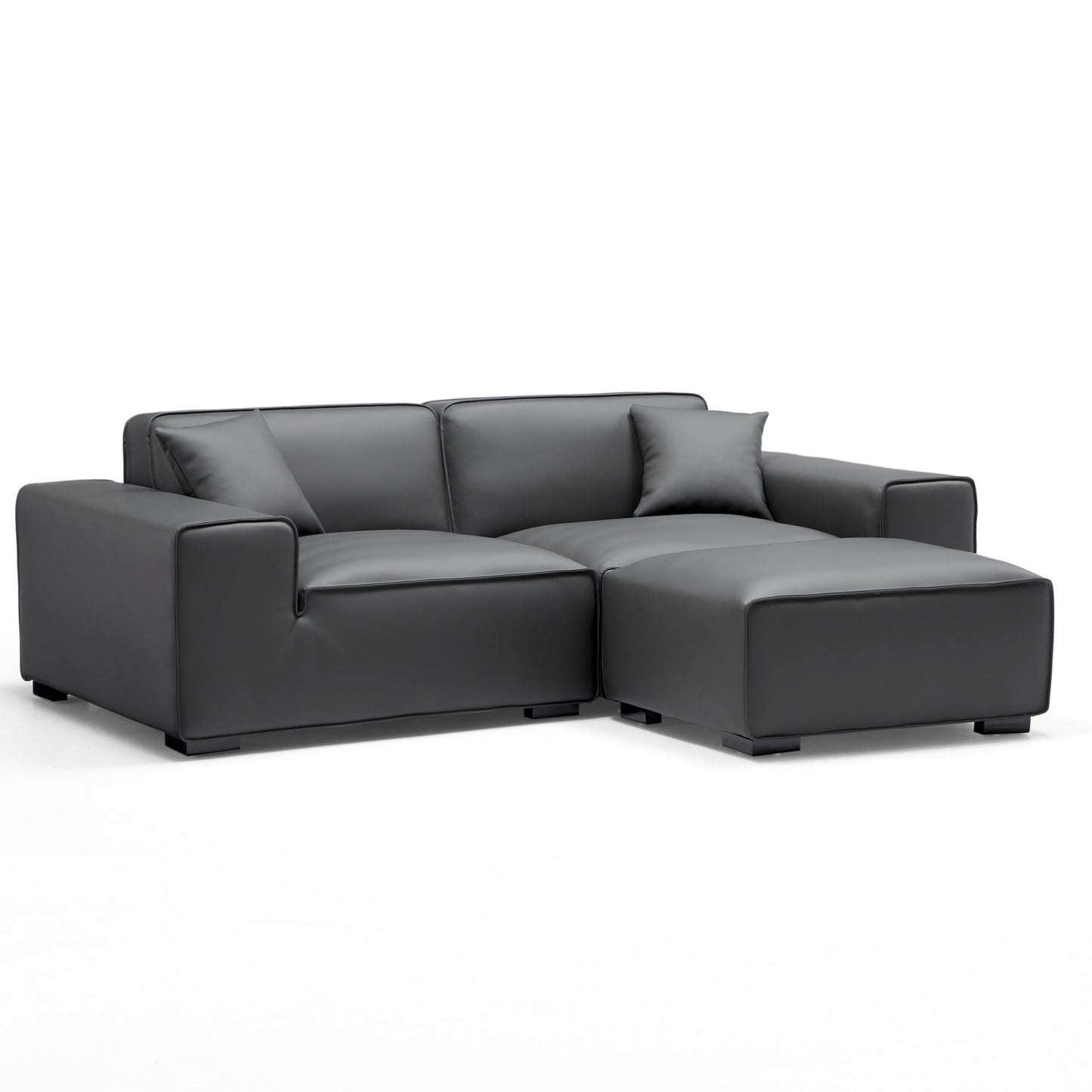 Domus Modular Dark Gray Leather Sofa and Ottoman-Dark Gray-94.5″