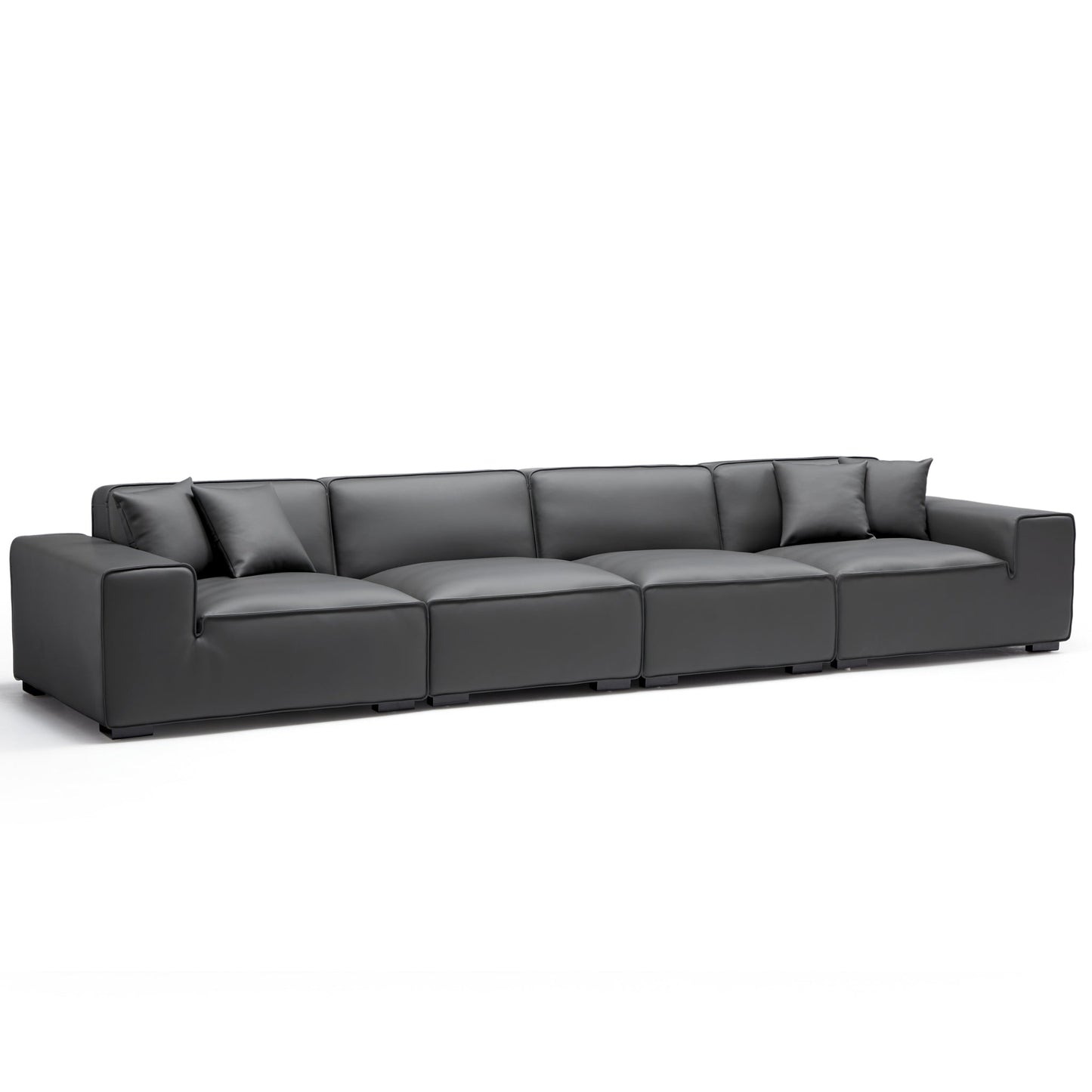 Domus Modular Khaki Leather Sofa-Dark Gray-165.3"