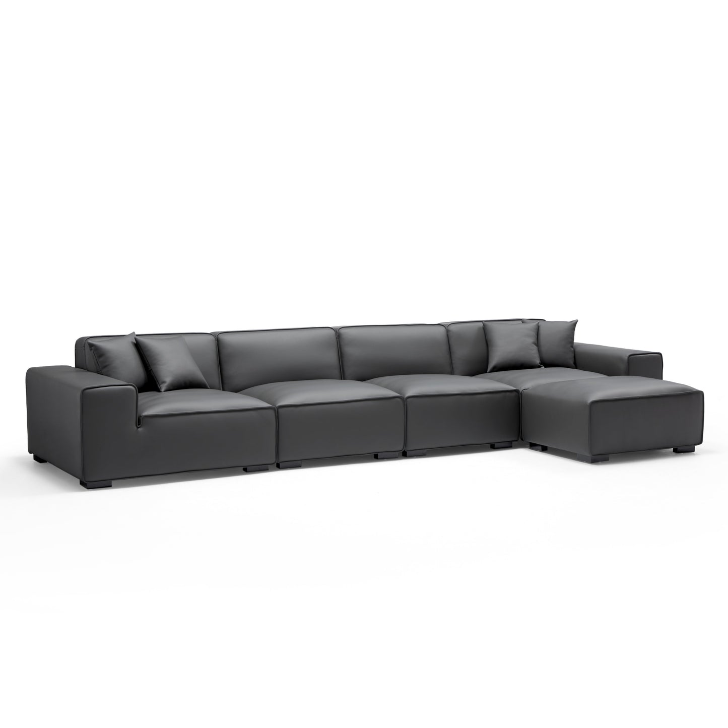 Domus Modular Khaki Leather Sofa and Ottoman-Dark Gray-165.3"