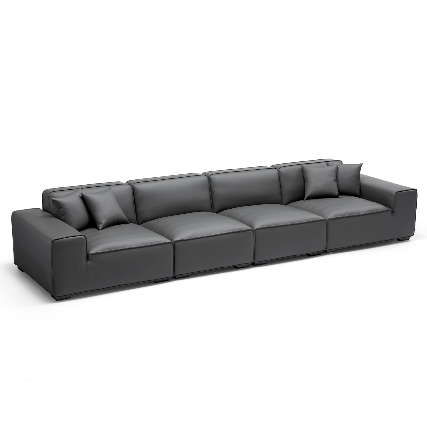Domus Modular Black Leather Sofa-Dark Gray-165.3″