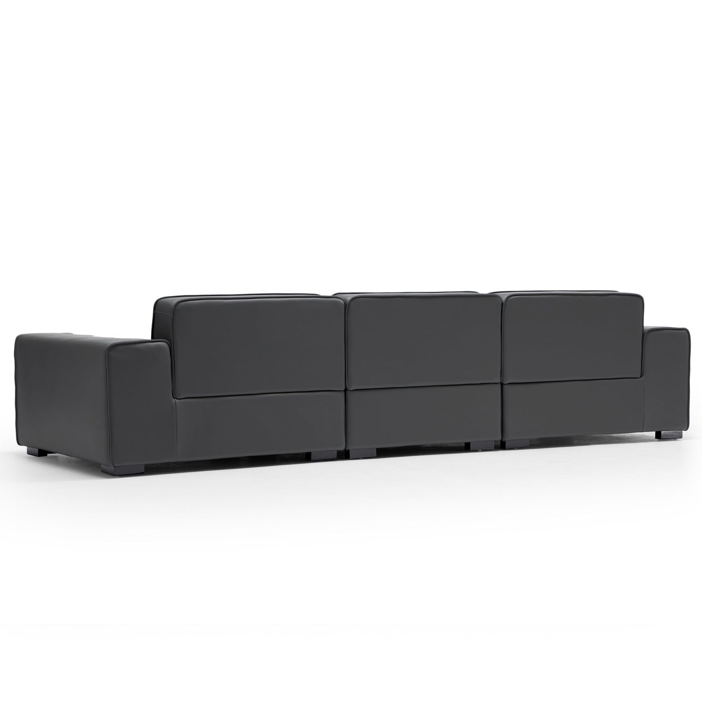 Domus Modular Black Leather Sofa-Dark Gray-129.9″