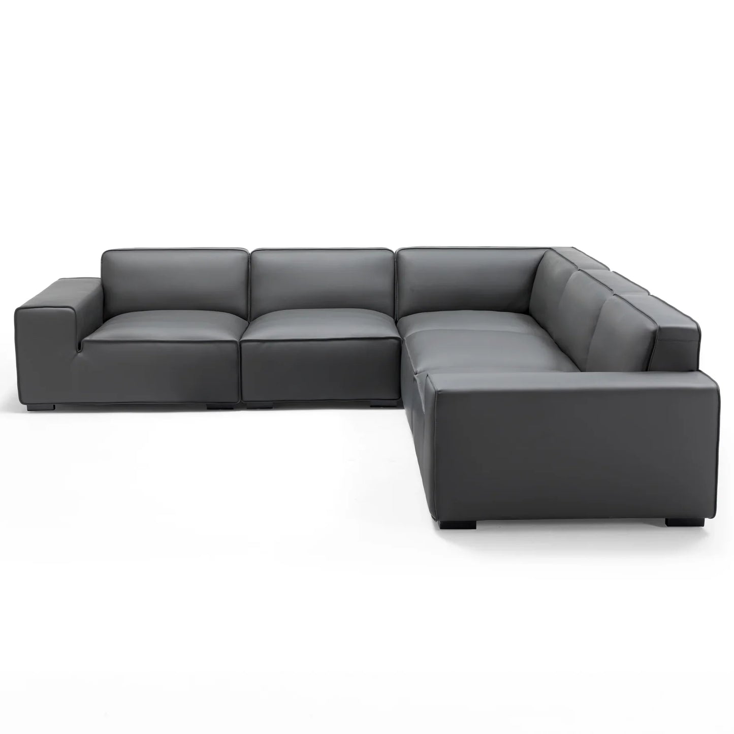 Domus Modular Black Leather L Shaped Sectional-Dark Gray-5 Seater(126.8")