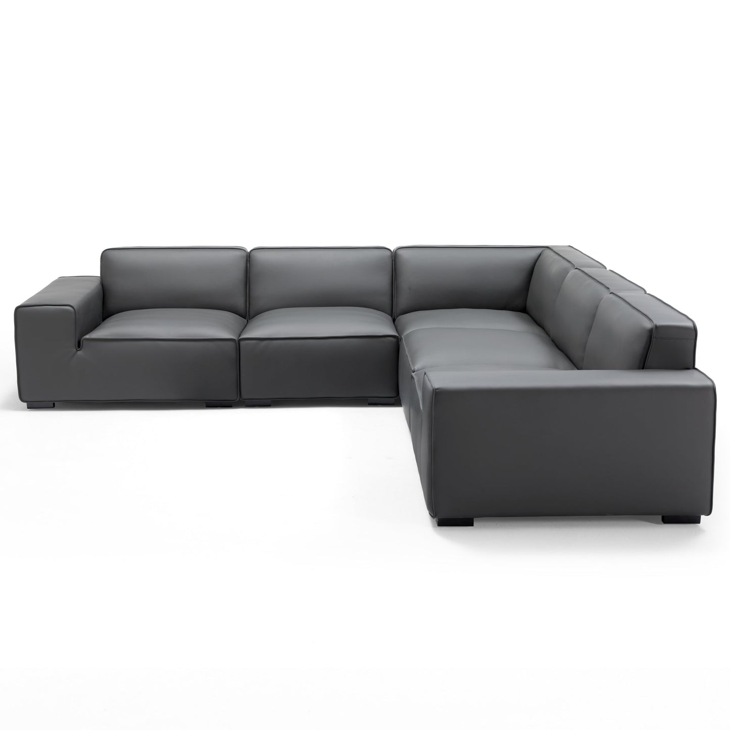 Domus Modular Black Leather L Shaped Sectional-Dark Gray-5 Seater(126.8")