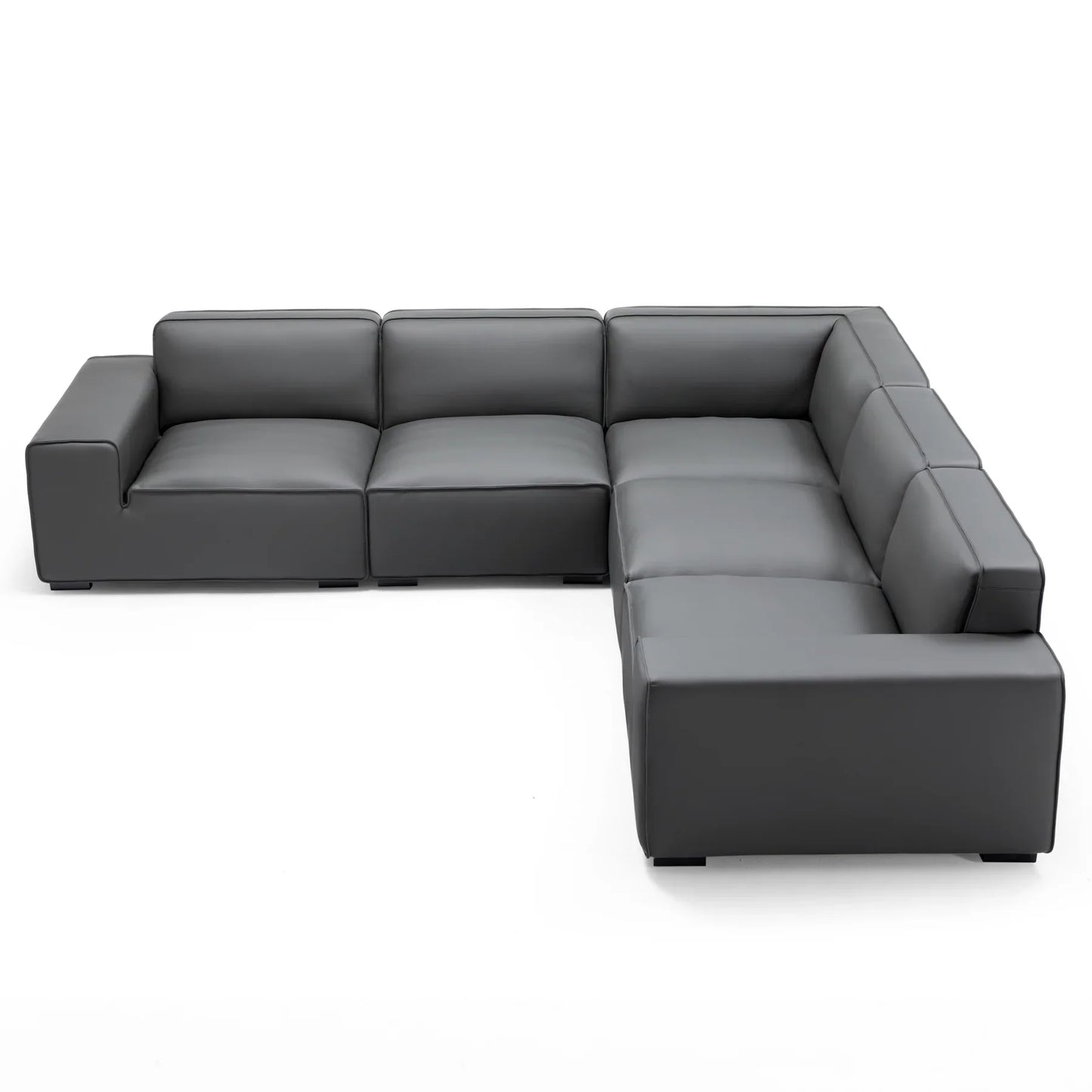 Domus Modular Black Leather L Shaped Sectional-Dark Gray-5 Seater(126.8")