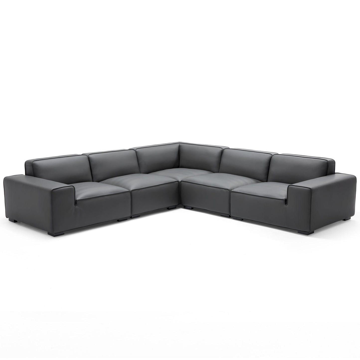Domus Modular Black Leather L Shaped Sectional-Dark Gray-5 Seater(126.8")