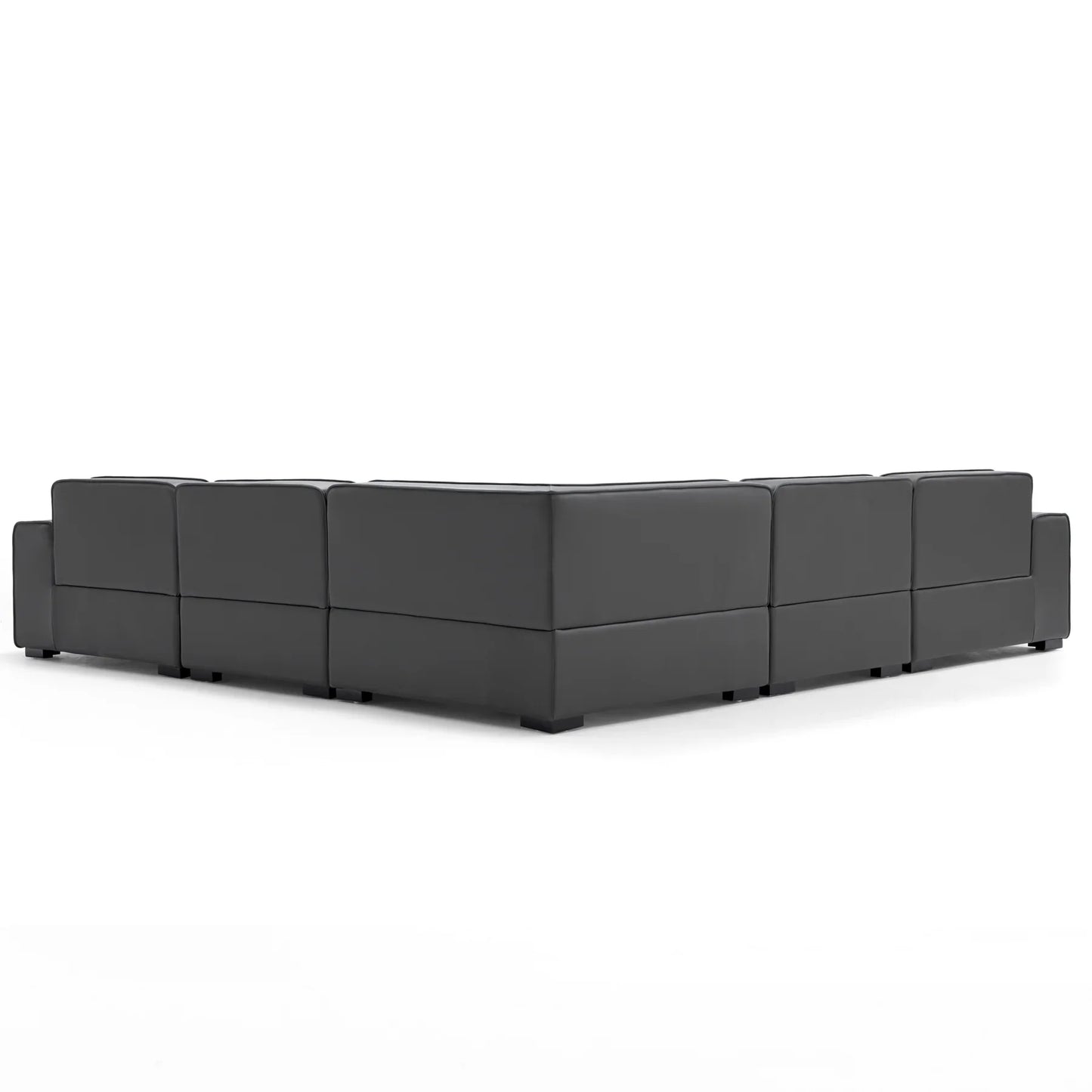Domus Modular Black Leather L Shaped Sectional-Dark Gray-5 Seater(126.8")