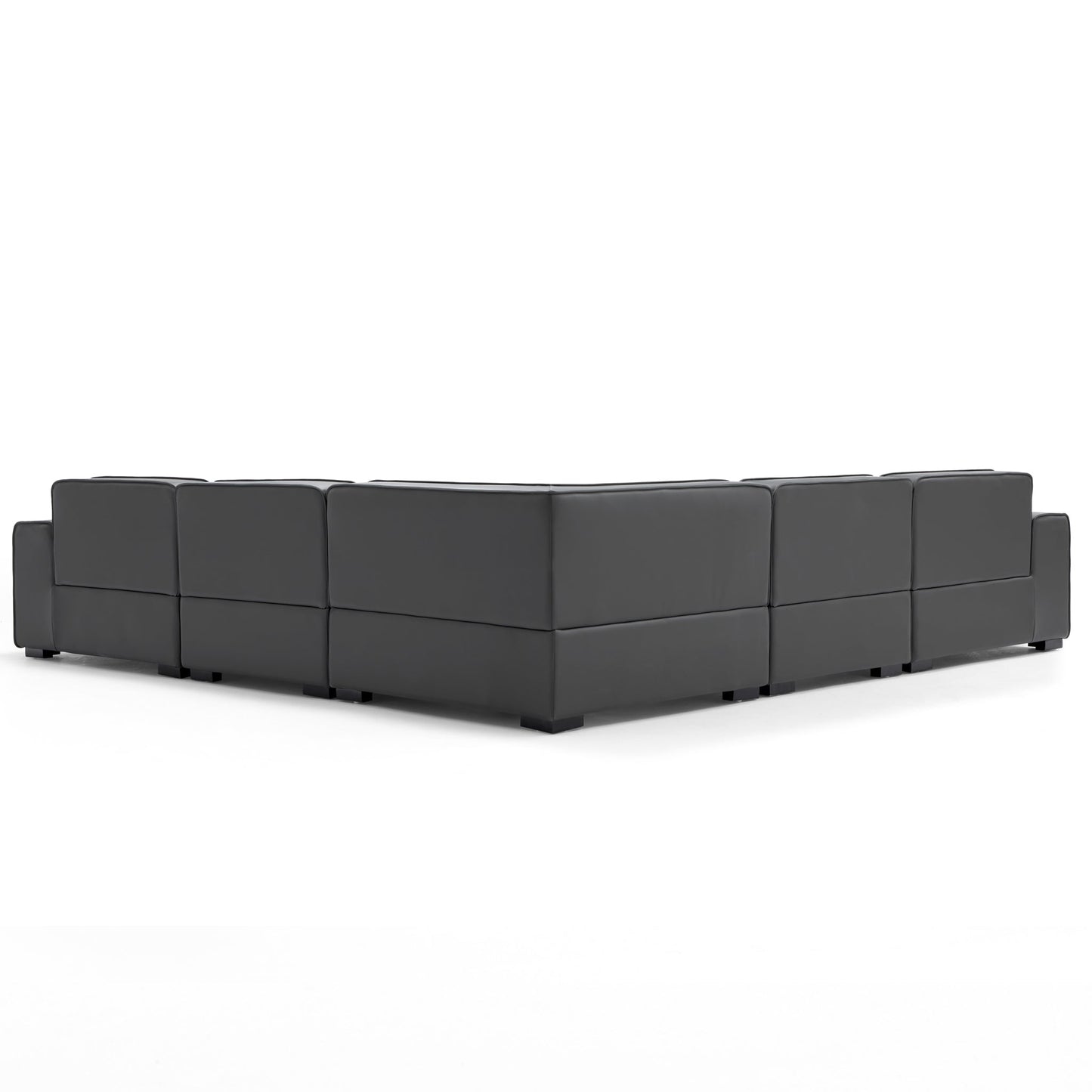 Domus Modular Black Leather L Shaped Sectional-Dark Gray-5 Seater(126.8")