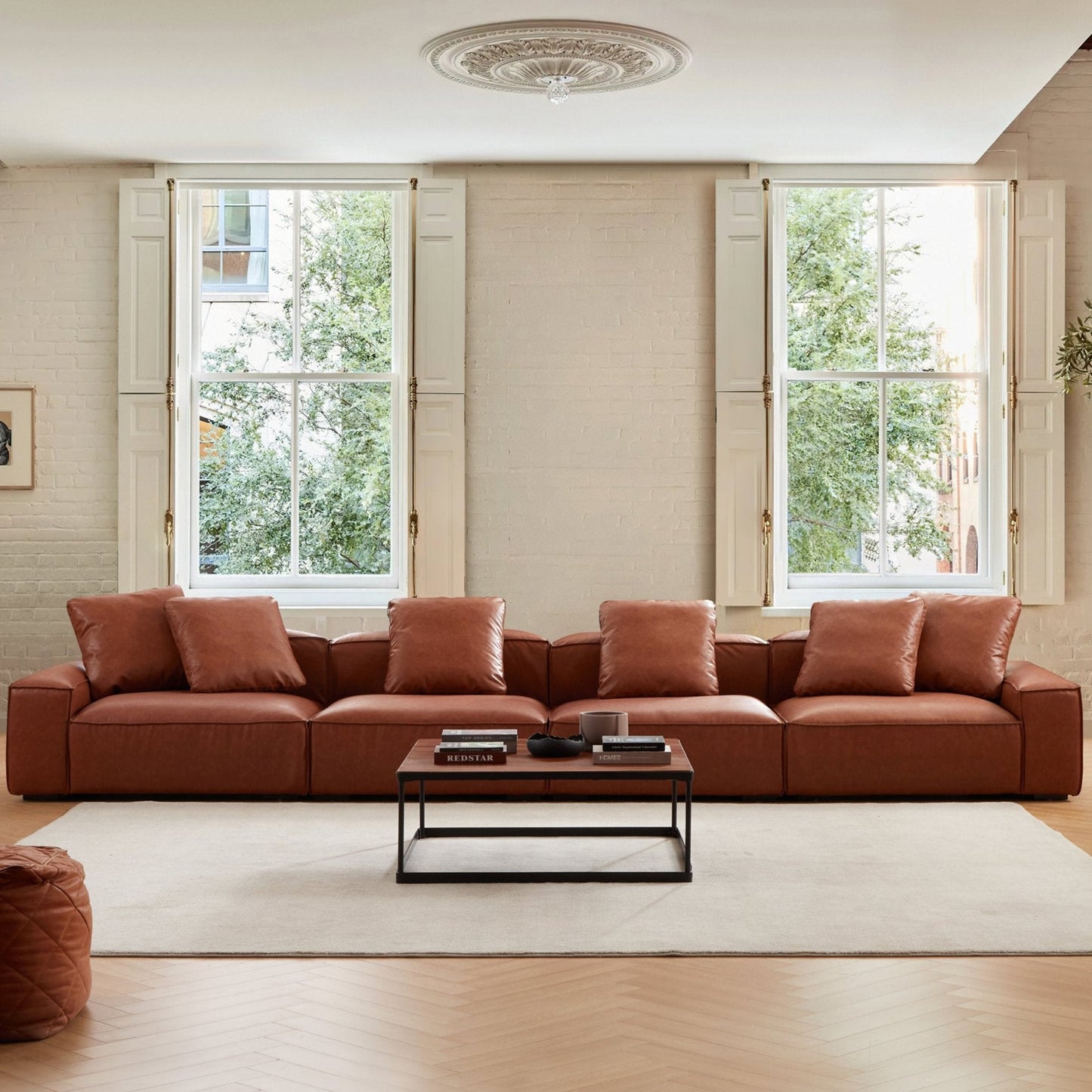 Garvon Vintage Reddish Brown Leathaire Sofa-Reddish Brown