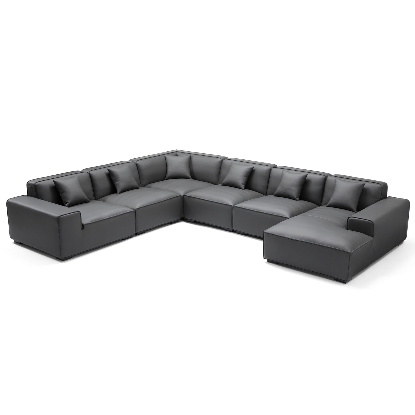 Domus Modular Dark Gray Leather U Shaped Sectional-Dark Gray-Facing Right