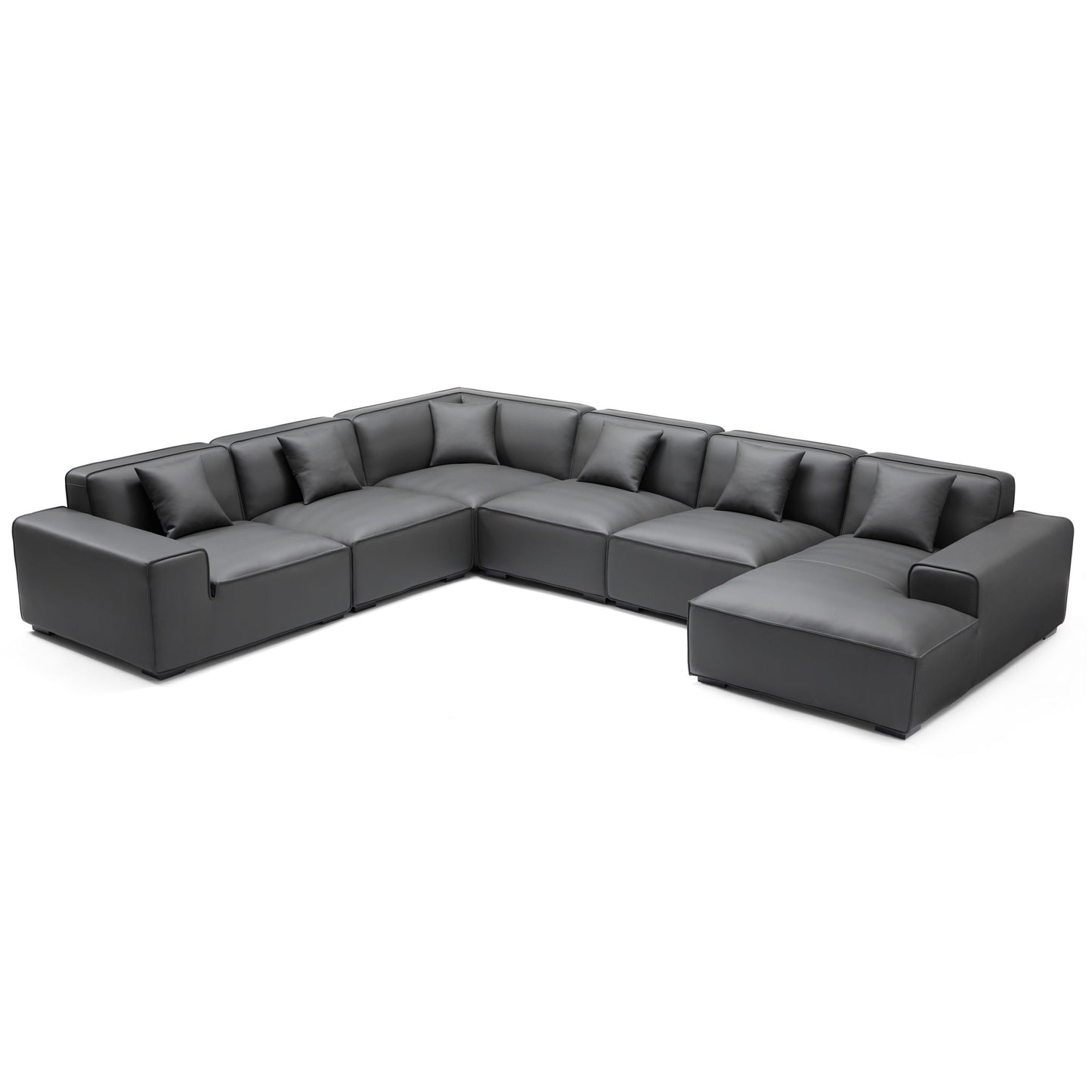 Domus Modular Black Leather U Shaped Sectional-Dark Gray-Facing Right
