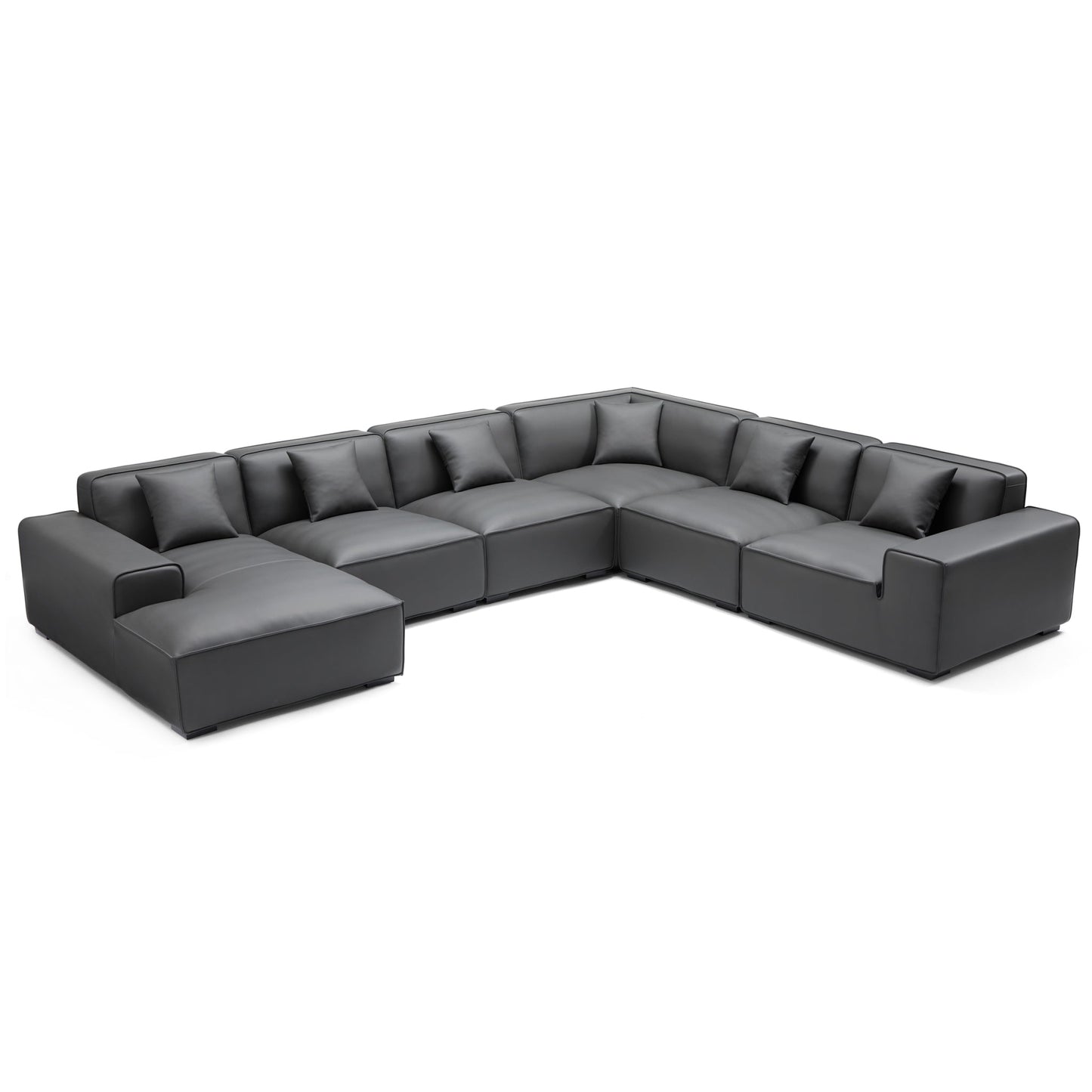Domus Modular Black Leather U Shaped Sectional-Dark Gray-Facing Left