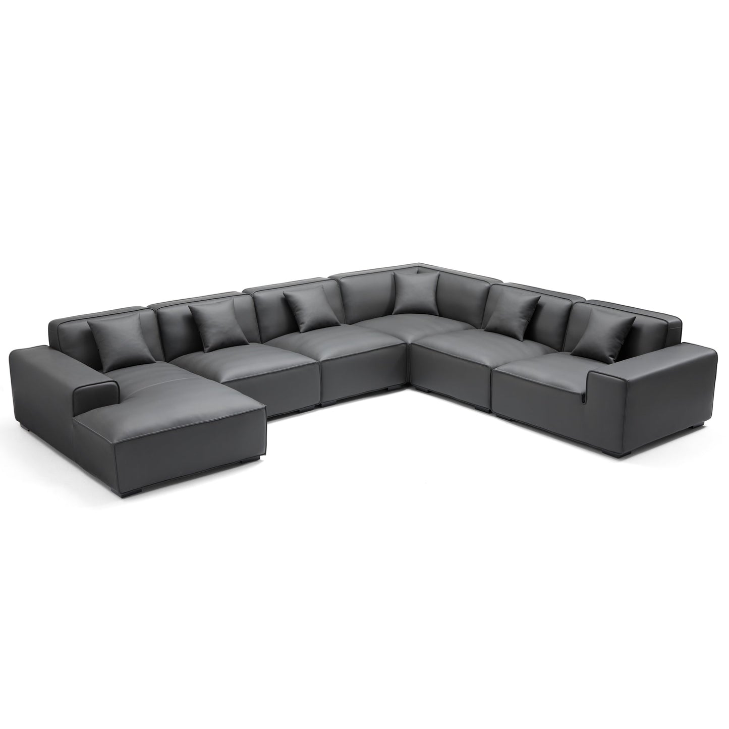 Domus Modular Dark Gray Leather U Shaped Sectional-Dark Gray-Facing Left