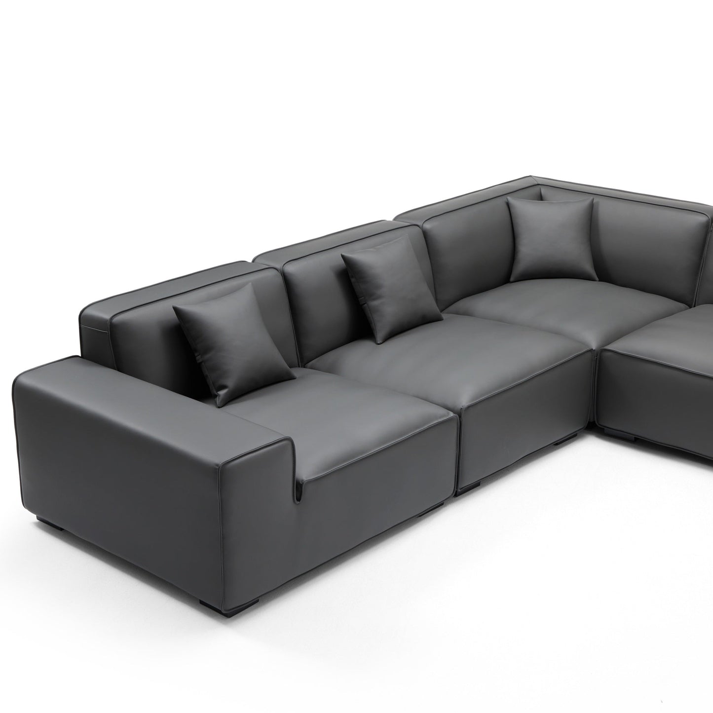 Domus Modular Dark Gray Leather U Shaped Sectional-Dark Gray-Facing Right