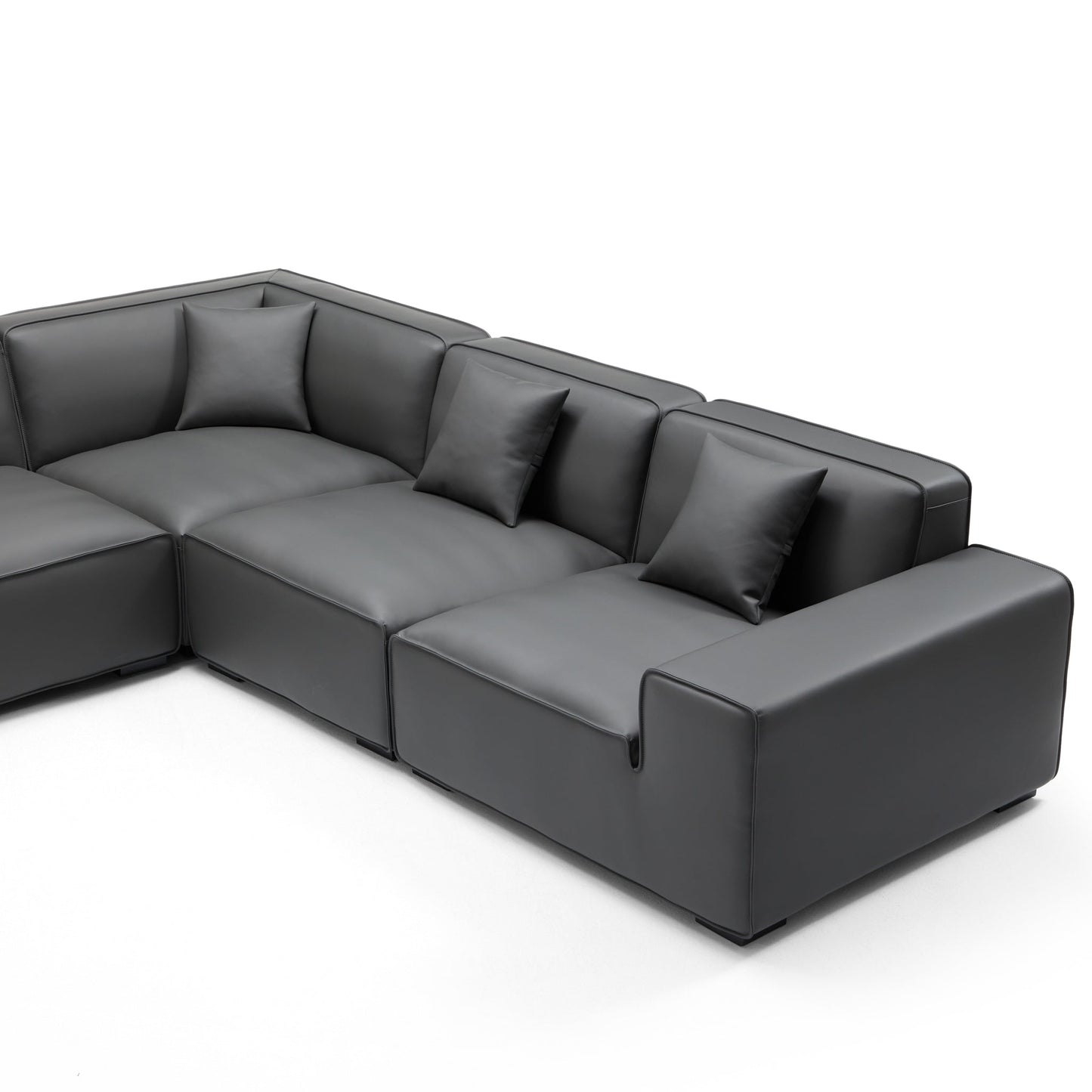 Domus Modular Black Leather U Shaped Sectional-Dark Gray-Facing Left