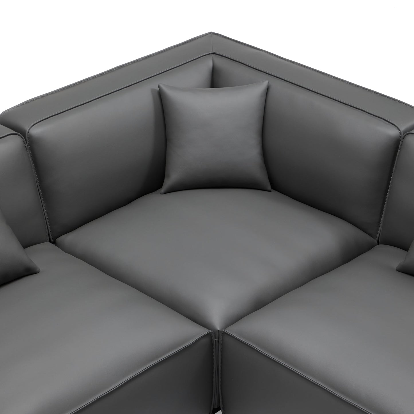 Domus Modular Beige Leather L Shaped Sectional-Dark Gray