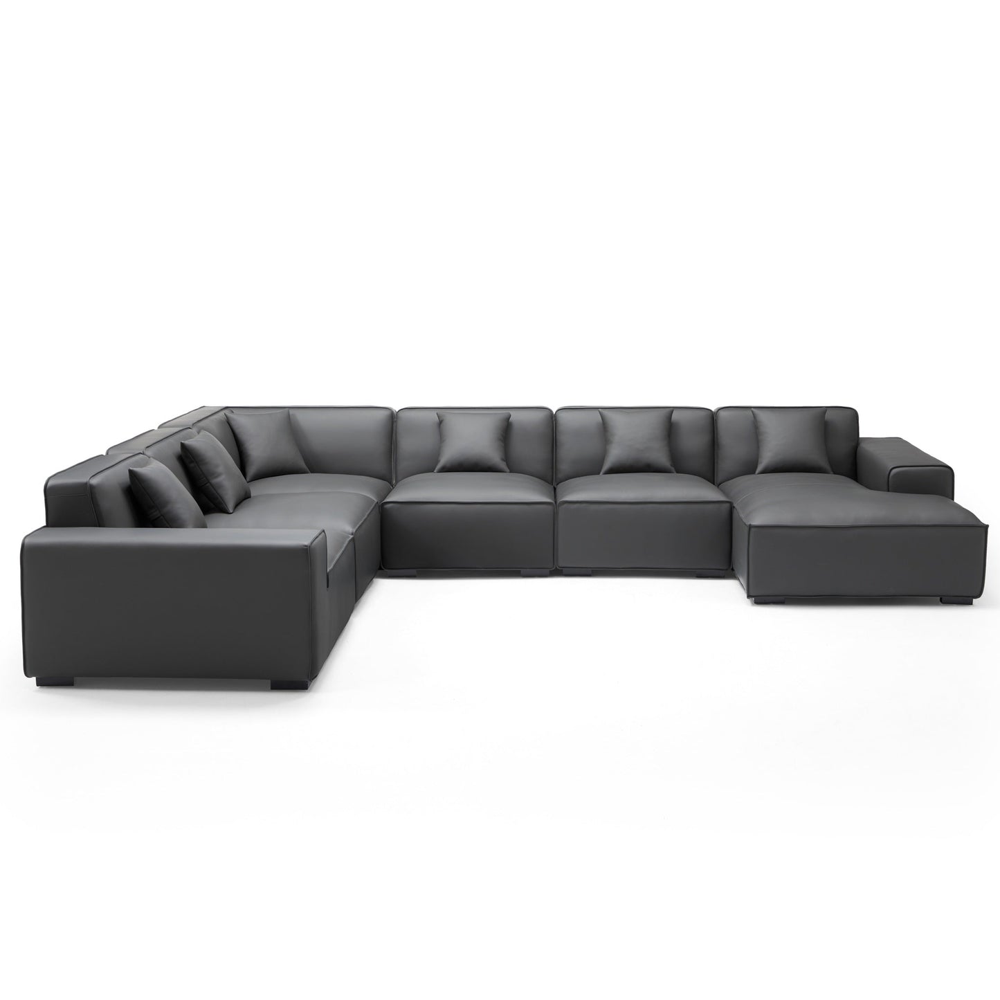 Domus Modular Black Leather U Shaped Sectional-Dark Gray-Facing Right