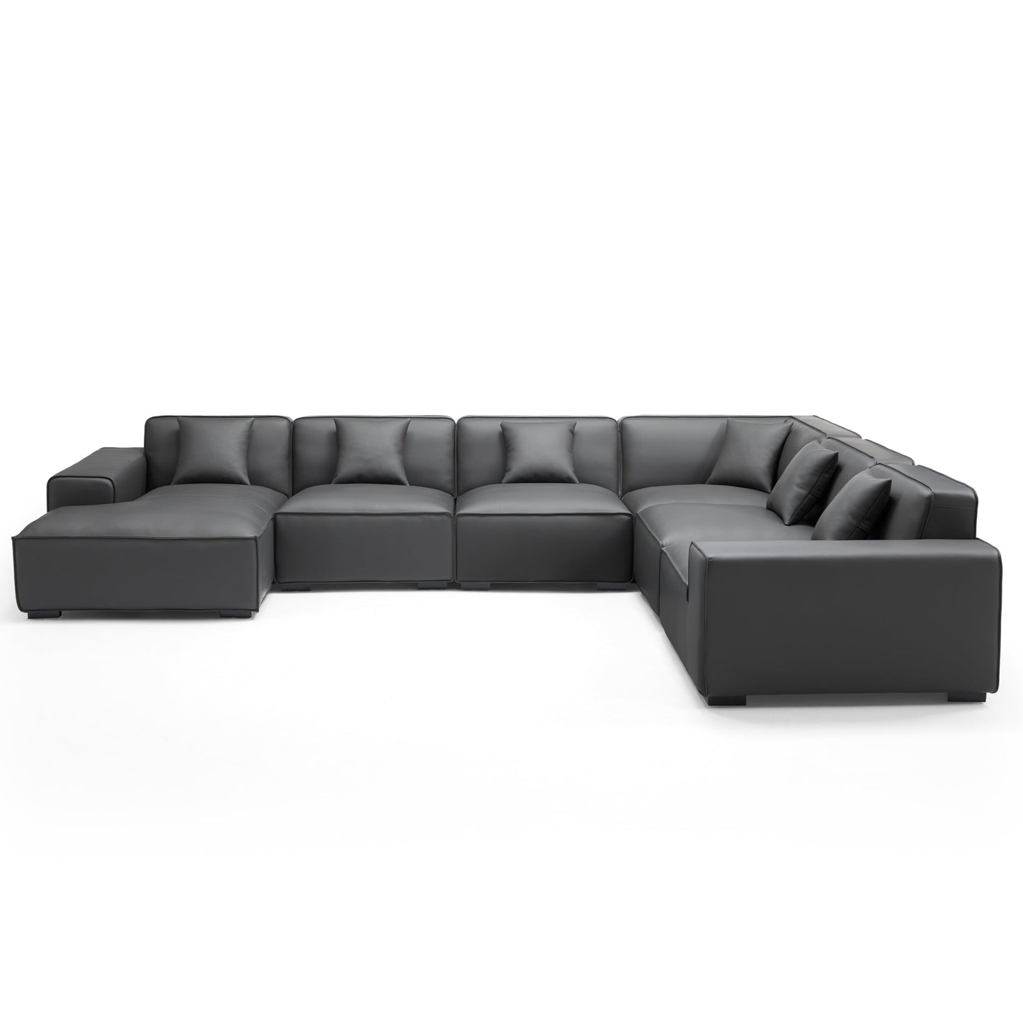 Domus Modular Dark Gray Leather U Shaped Sectional-Dark Gray-Facing Left