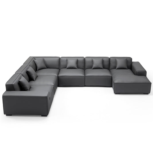 Domus Modular Dark Gray Leather U Shaped Sectional-Dark Gray-Facing Right