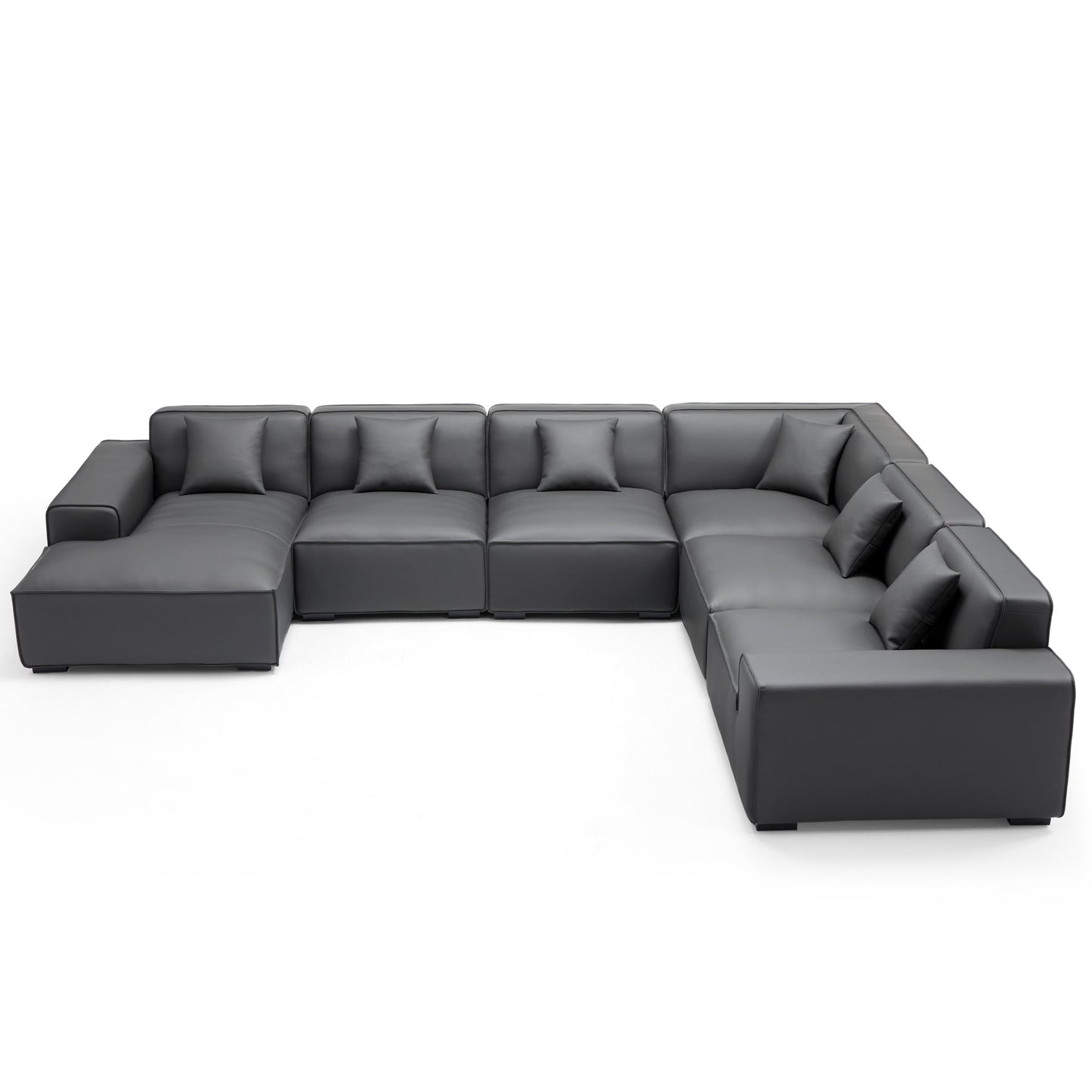 Domus Modular Black Leather U Shaped Sectional-Dark Gray-Facing Left