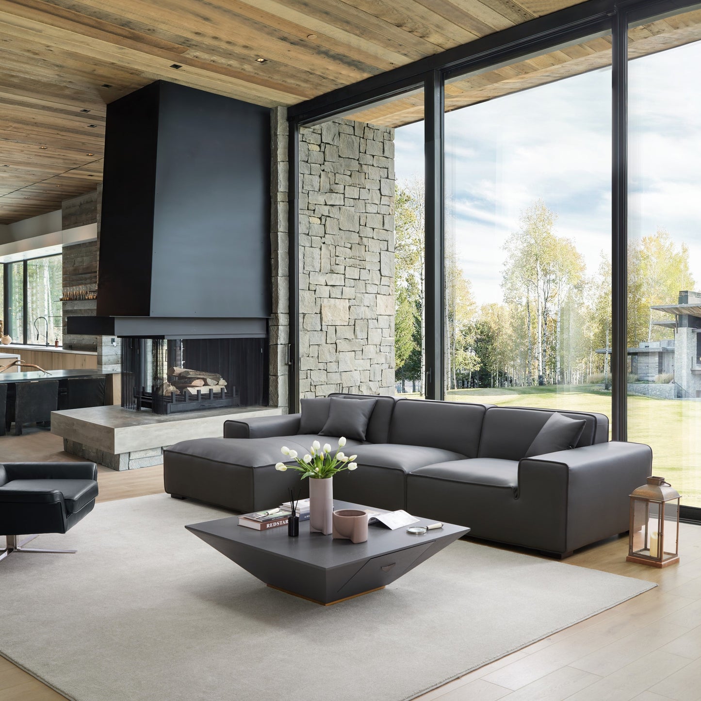 Domus Modular Dark Gray Leather Sectional Sofa-Dark Gray