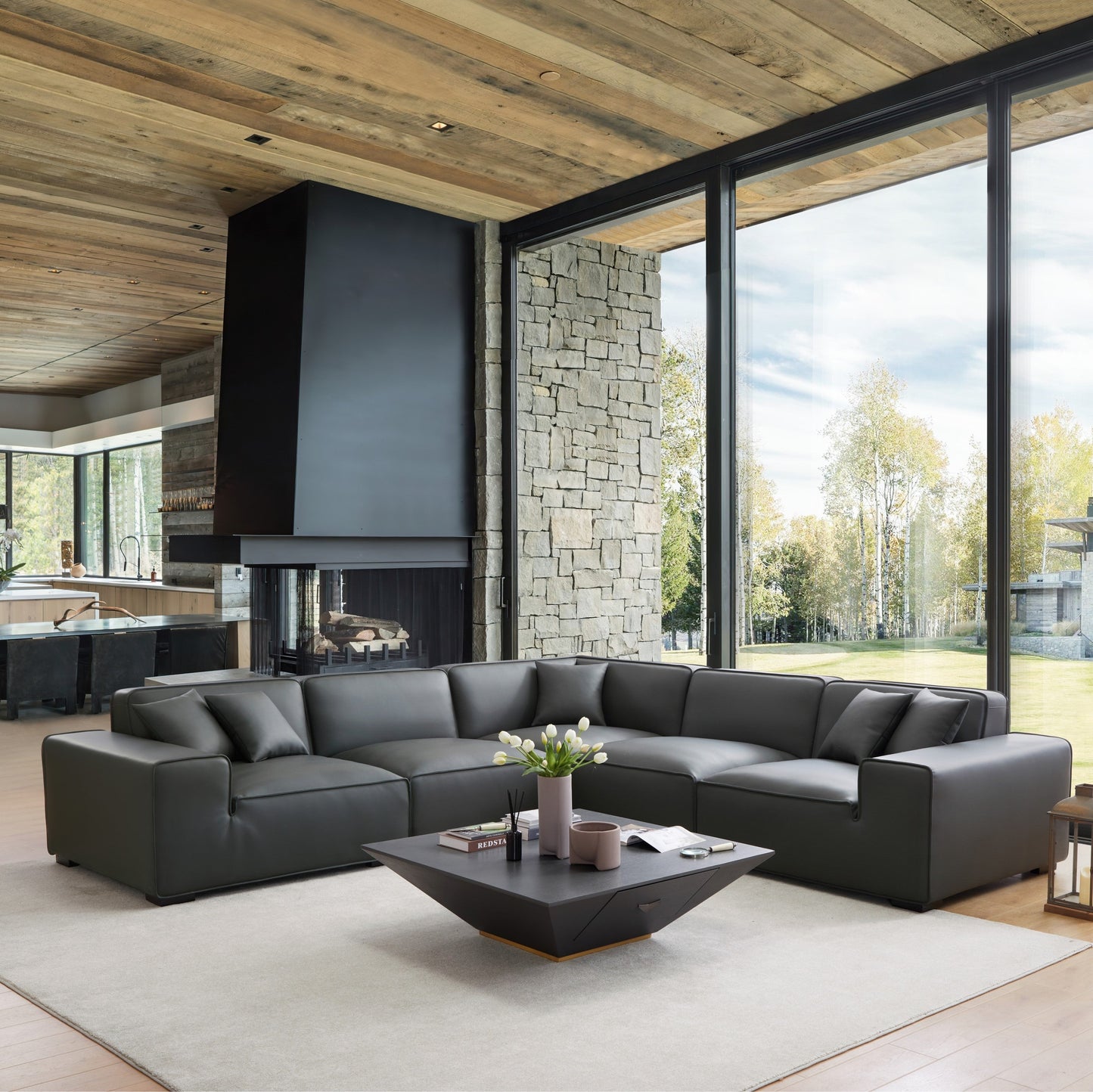 Domus Modular Dark Gray Leather L Shaped Sectional-Dark Gray