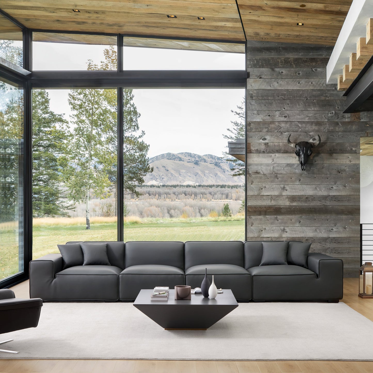 Domus Modular Khaki Leather Sofa-Dark Gray
