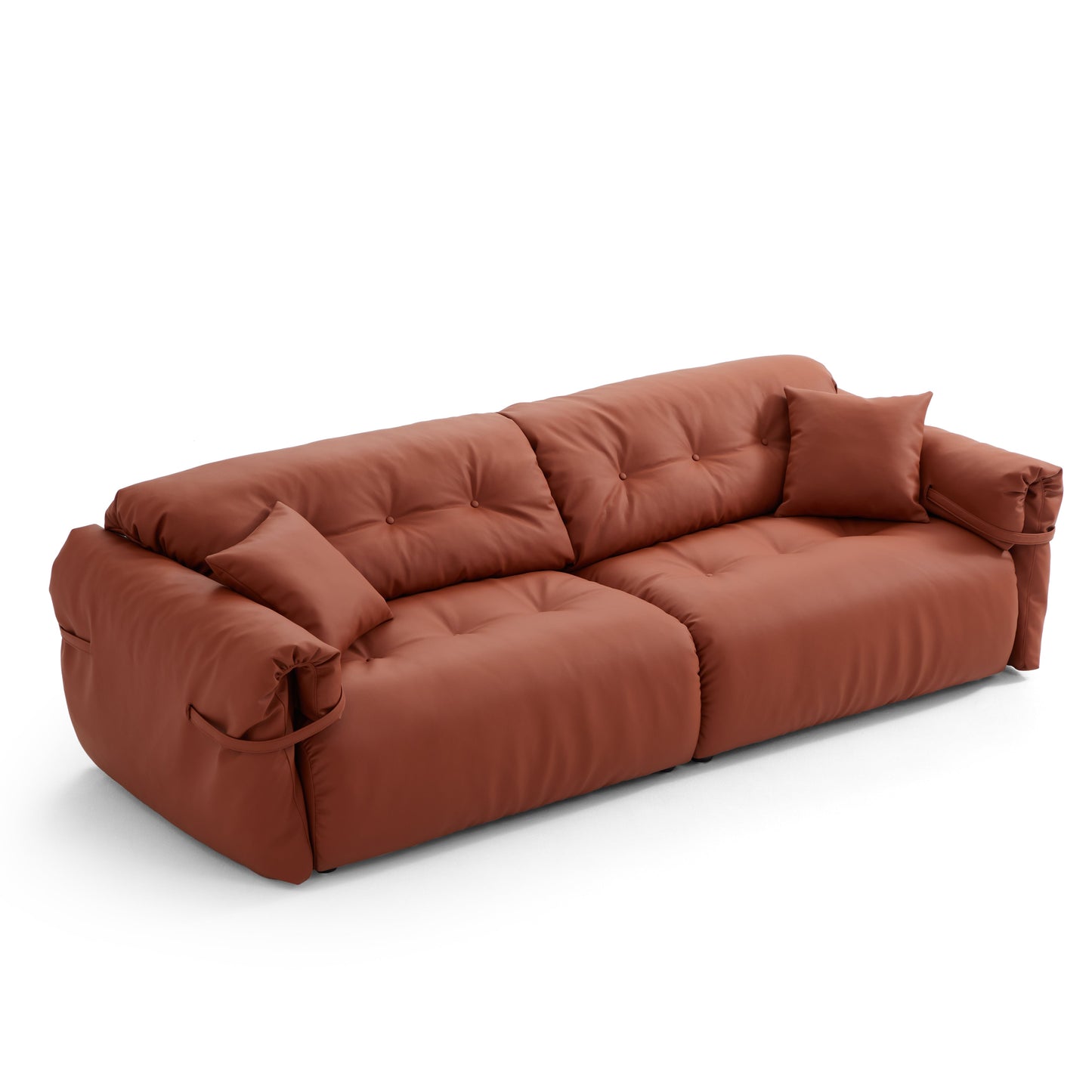 Butter Tufted Reddish Brown Genuine Leather Sofa-Reddish Brown