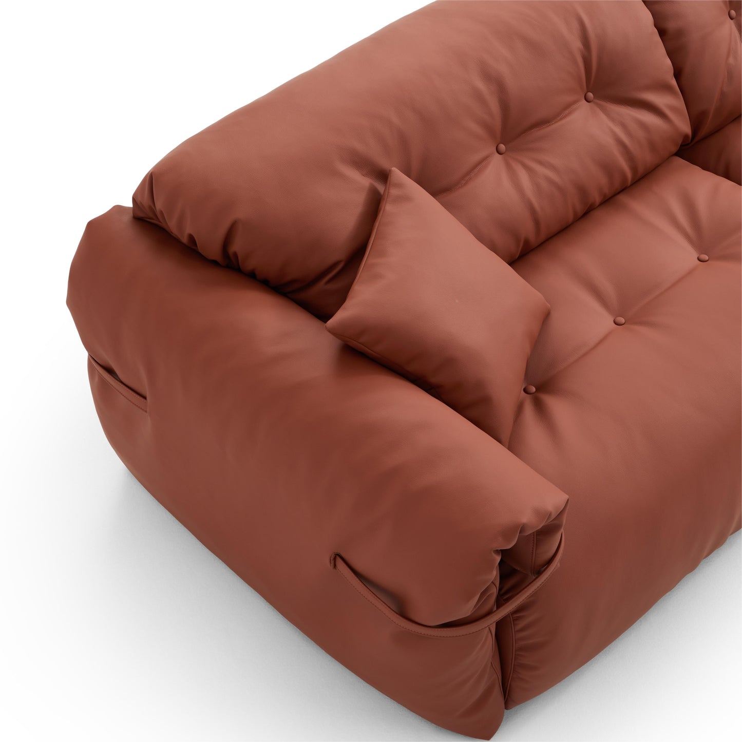 Butter Tufted Reddish Brown Genuine Leather Sofa-Reddish Brown