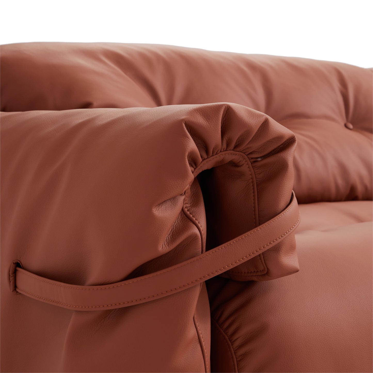 Butter Tufted Reddish Brown Genuine Leather Sofa-Reddish Brown