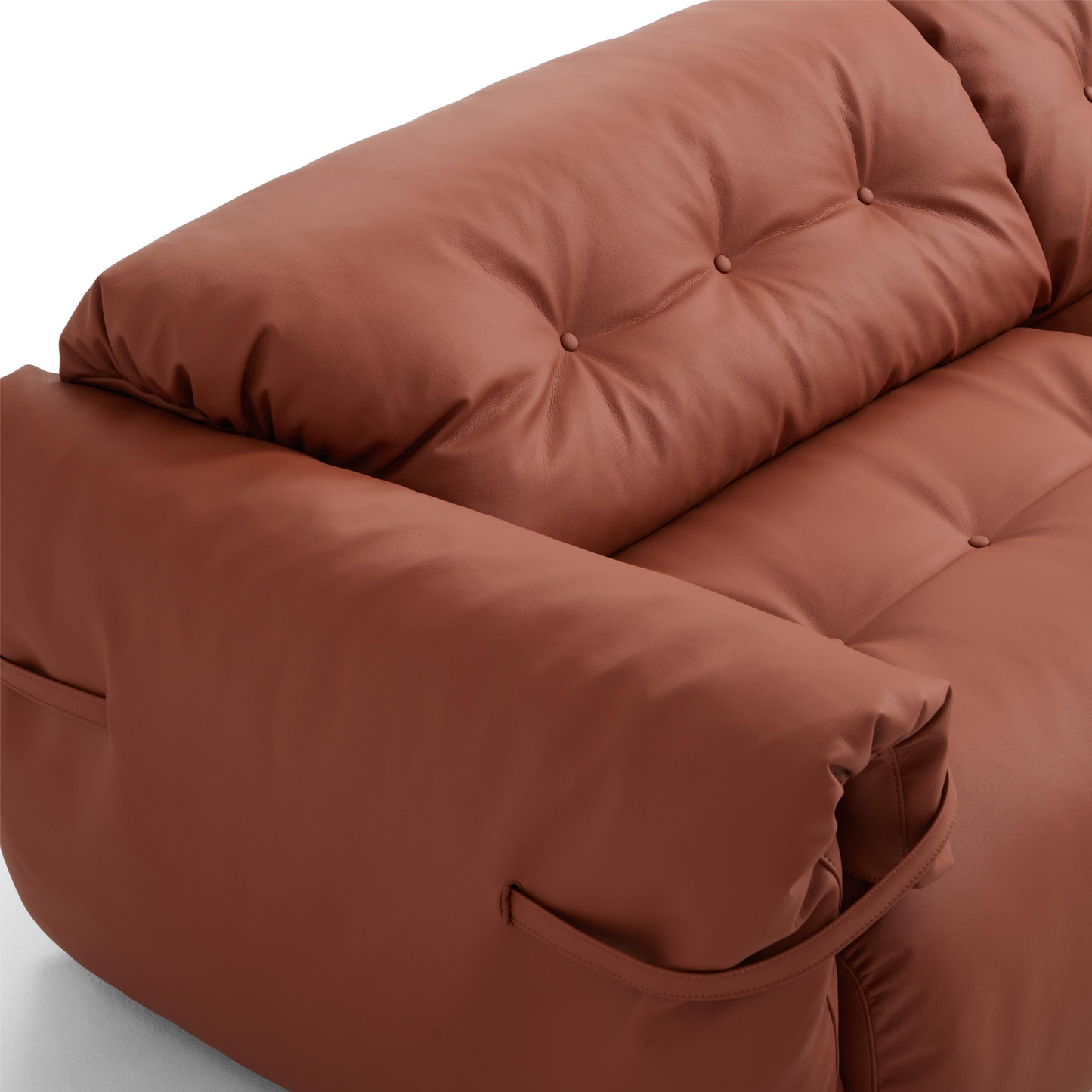Butter Tufted Reddish Brown Genuine Leather Sofa-Reddish Brown