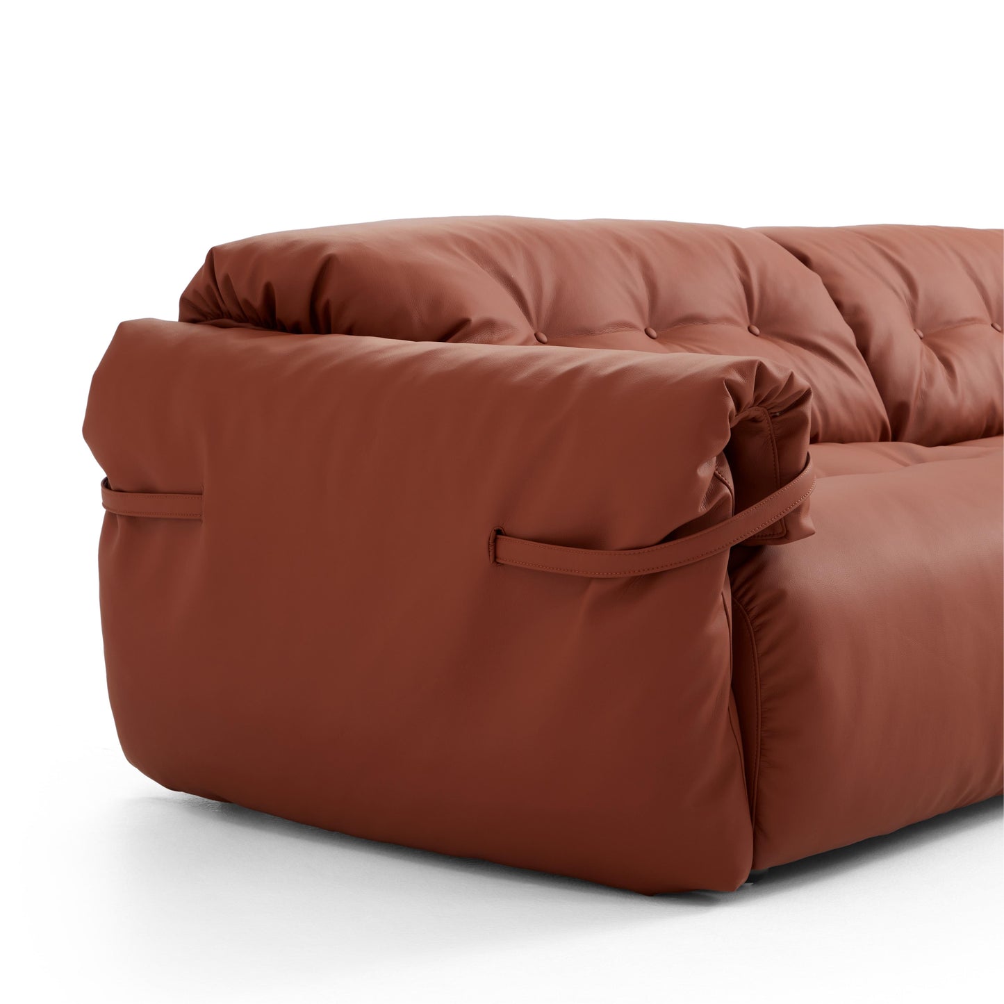 Butter Tufted Reddish Brown Genuine Leather Sofa-Reddish Brown