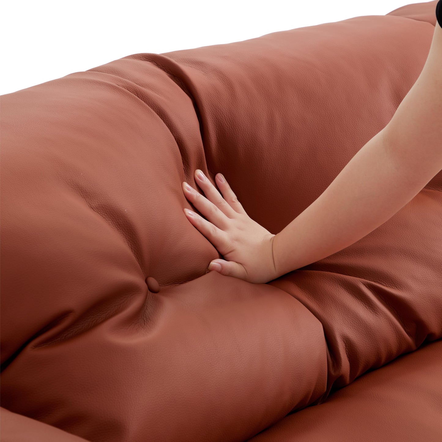 Butter Tufted Reddish Brown Genuine Leather Sofa-Reddish Brown