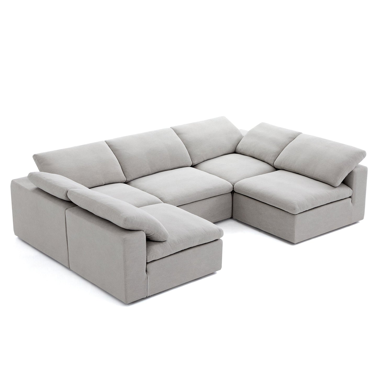 Tender Wabi Sabi U Shaped Beige Sectional with Open Ends-Gray-128.0"