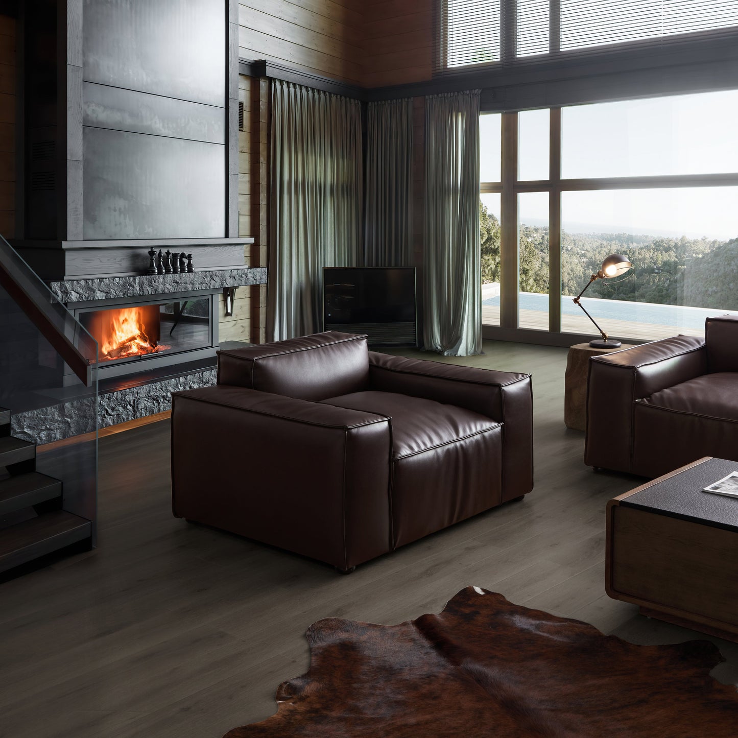 Luxury Minimalist Dark Brown Leather Armchair-Dark Brown