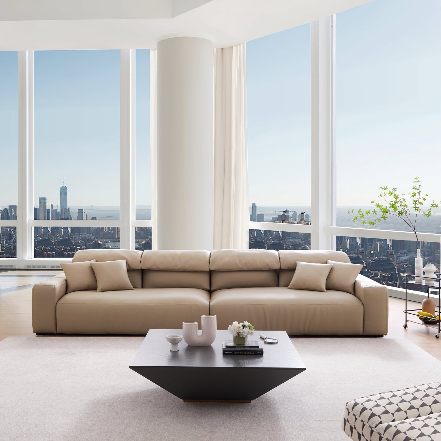 Chestnut Khaki Leather Sofa-Khaki