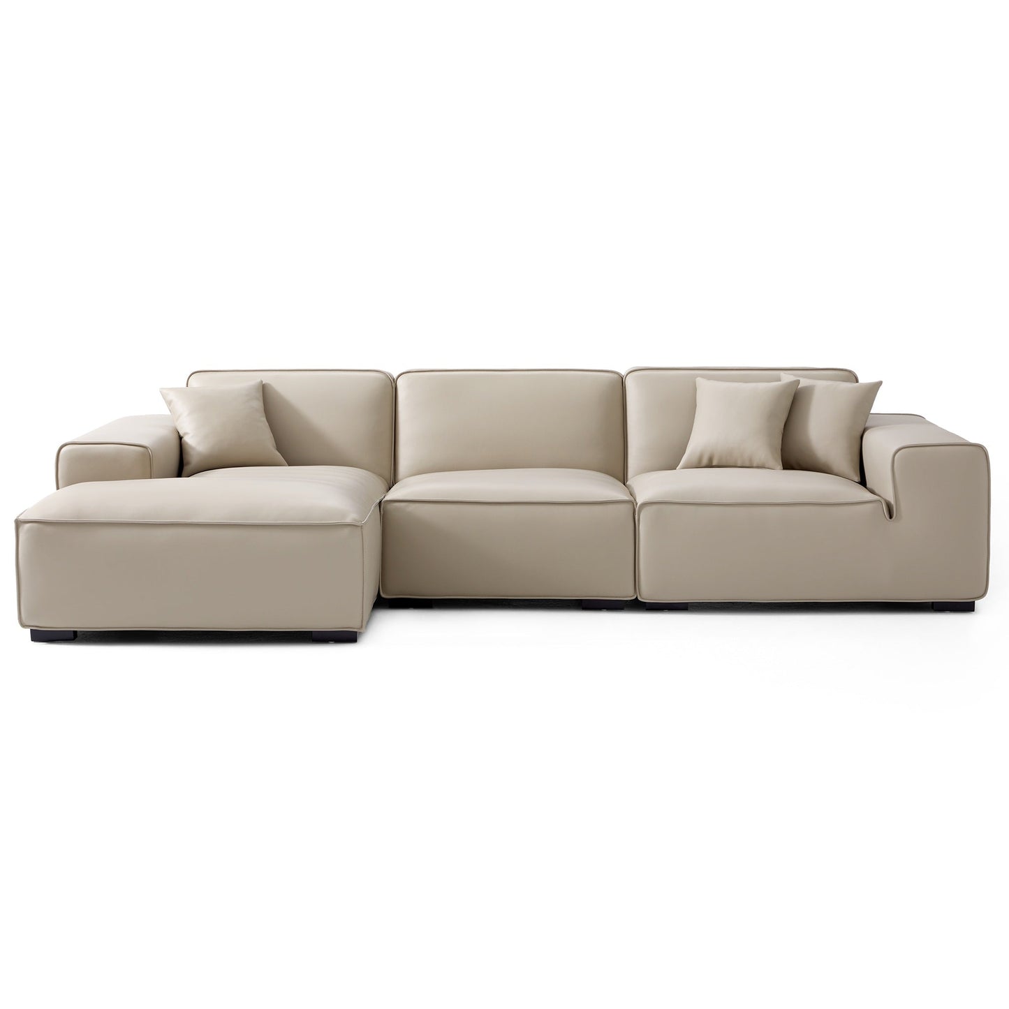 Domus Modular Black Leather Sectional Sofa-Beige-126.0"-Facing Left