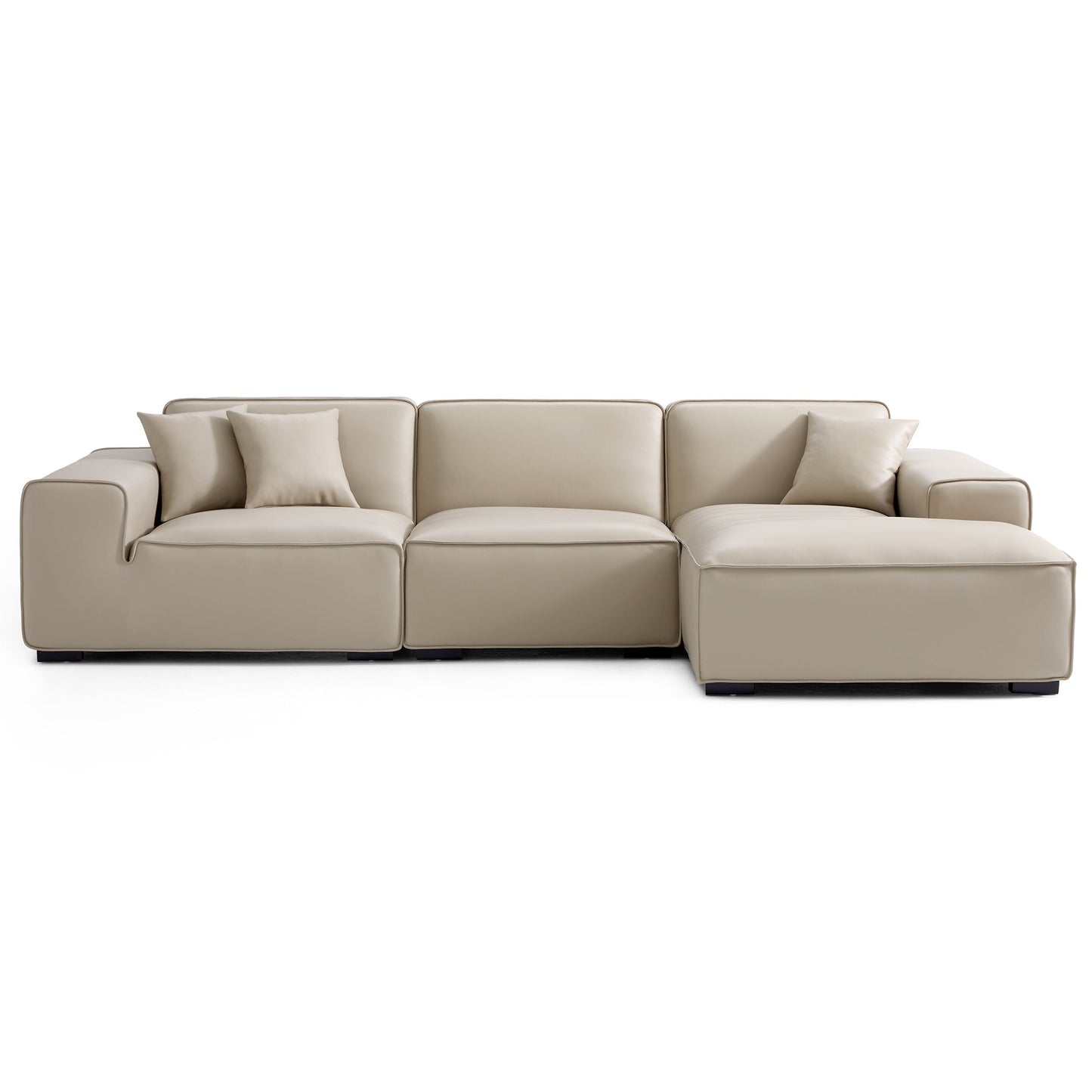 Domus Modular Black Leather Sectional Sofa-Beige-126.0"-Facing Right
