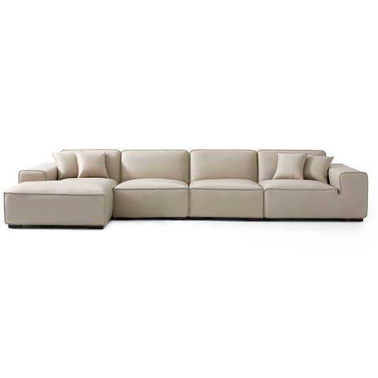 Domus Modular Black Leather Sectional Sofa-Beige-161.4"-Facing Left