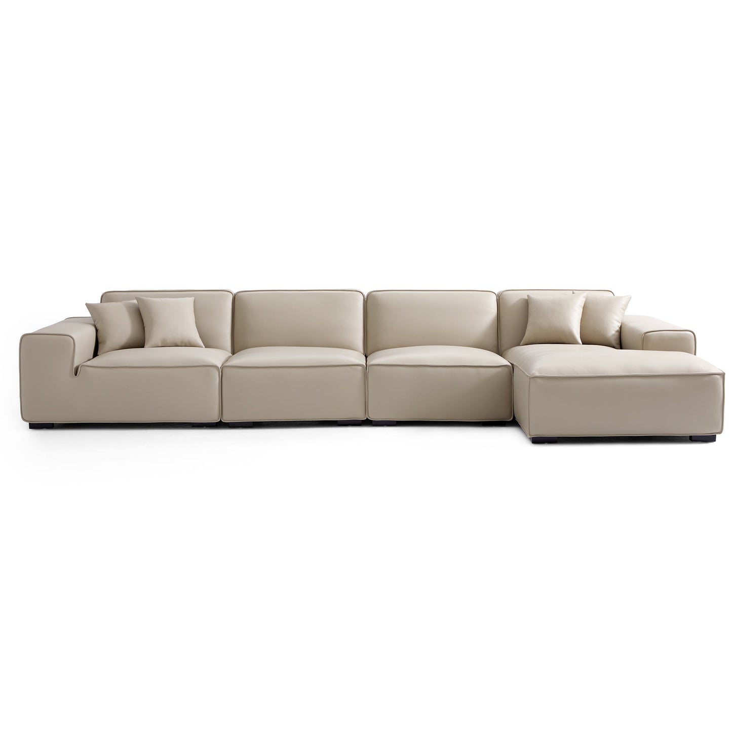 Domus Modular Black Leather Sectional Sofa-Beige-161.4"-Facing Right