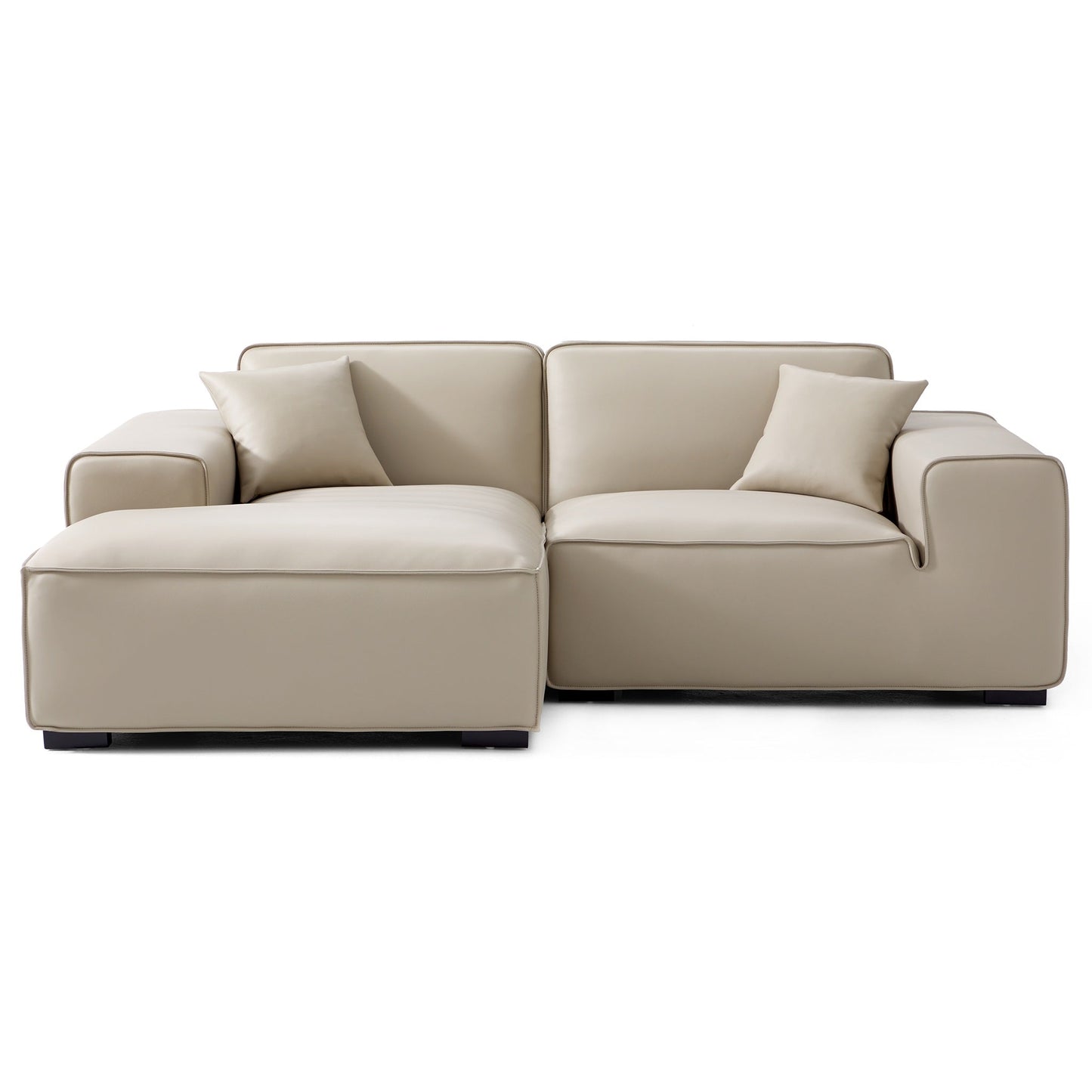 Domus Modular Black Leather Sectional Sofa-Beige-90.6"-Facing Left