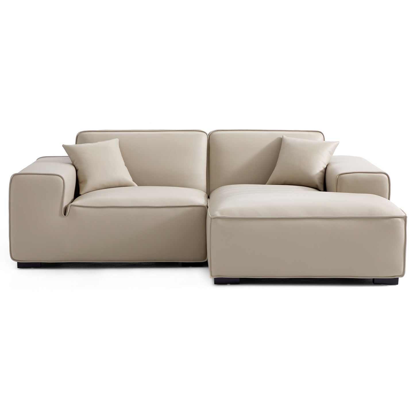 Domus Modular Black Leather Sectional Sofa-Beige-90.6"-Facing Right