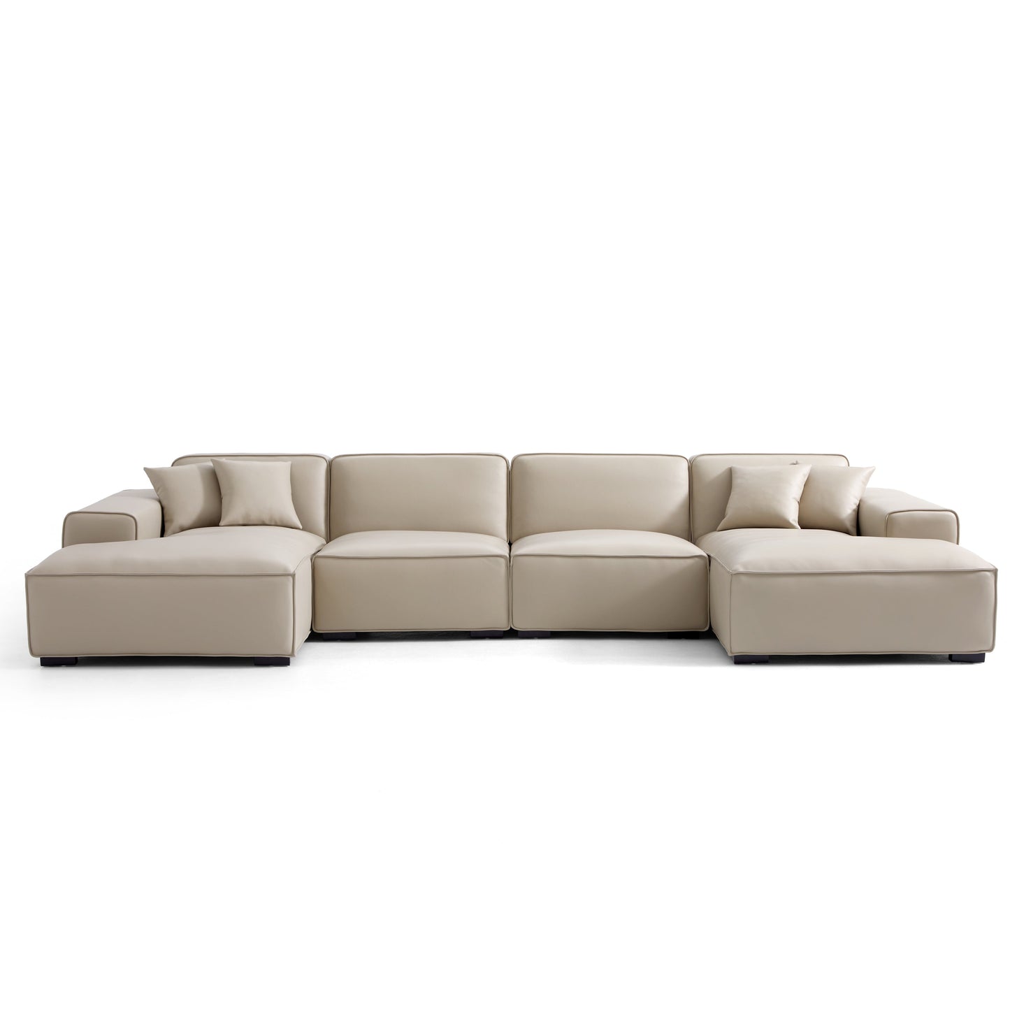 Domus Modular Khaki Leather U Shaped Sectional Sofa-Beige-157.5″