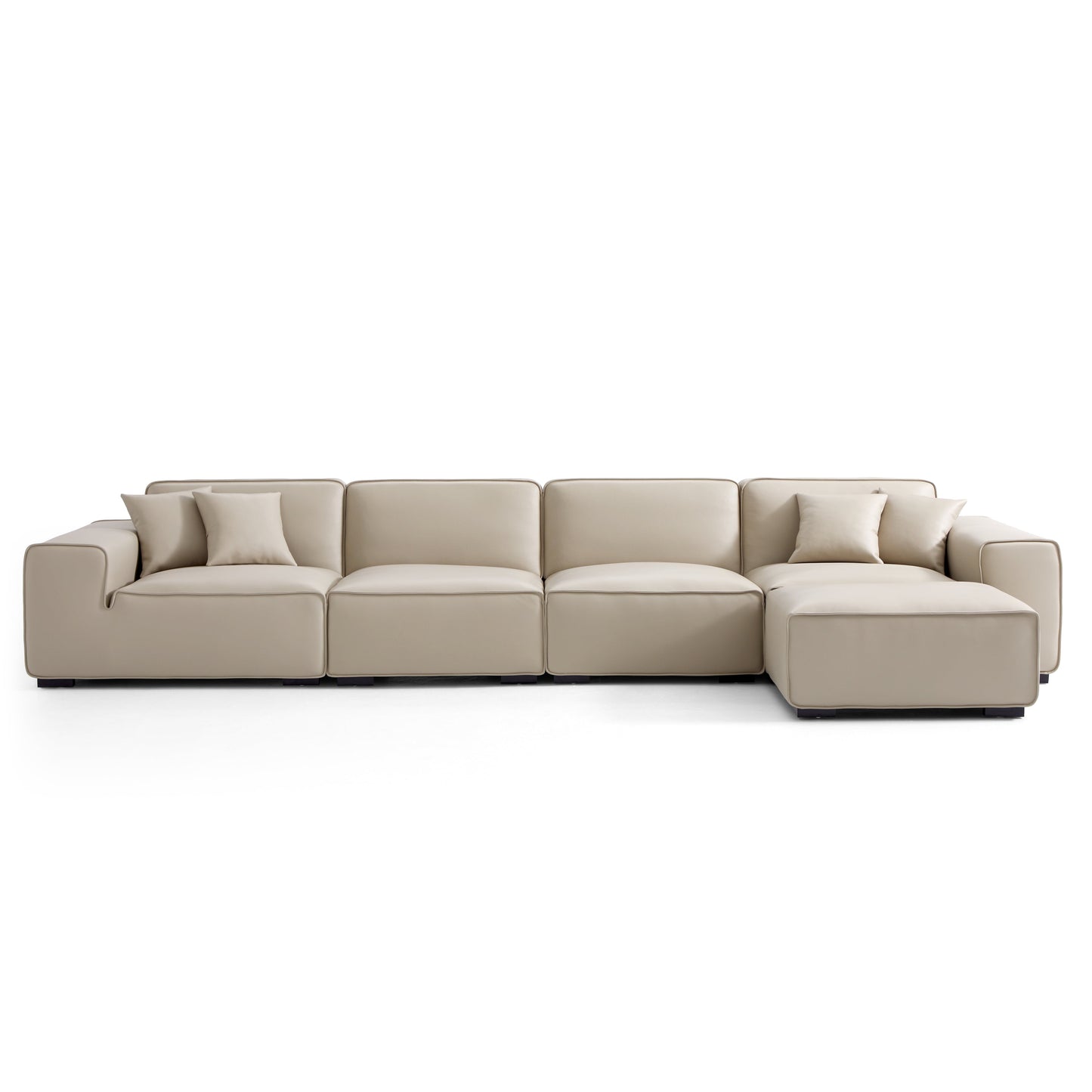 Domus Modular Khaki Leather Sofa and Ottoman-Beige-165.3"