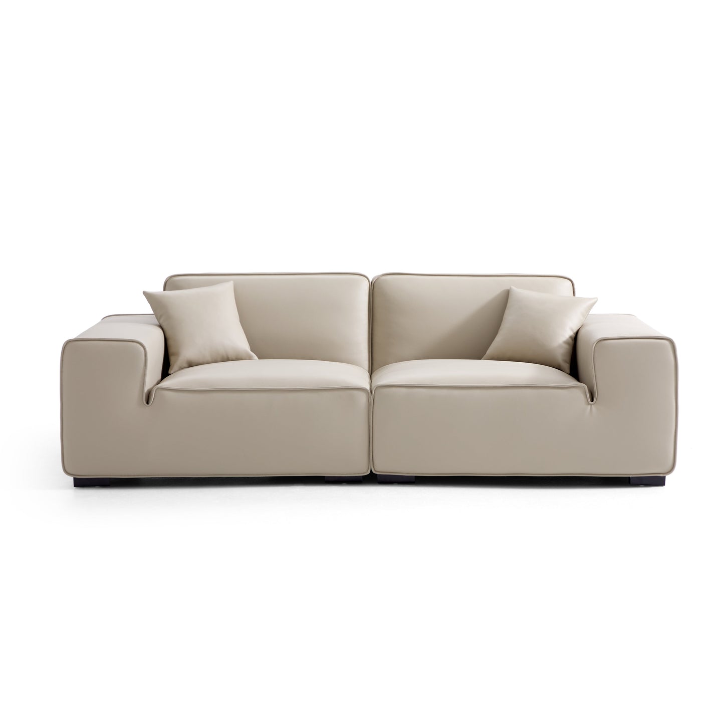 Domus Modular Black Leather Sofa Set-Beige-94.5″