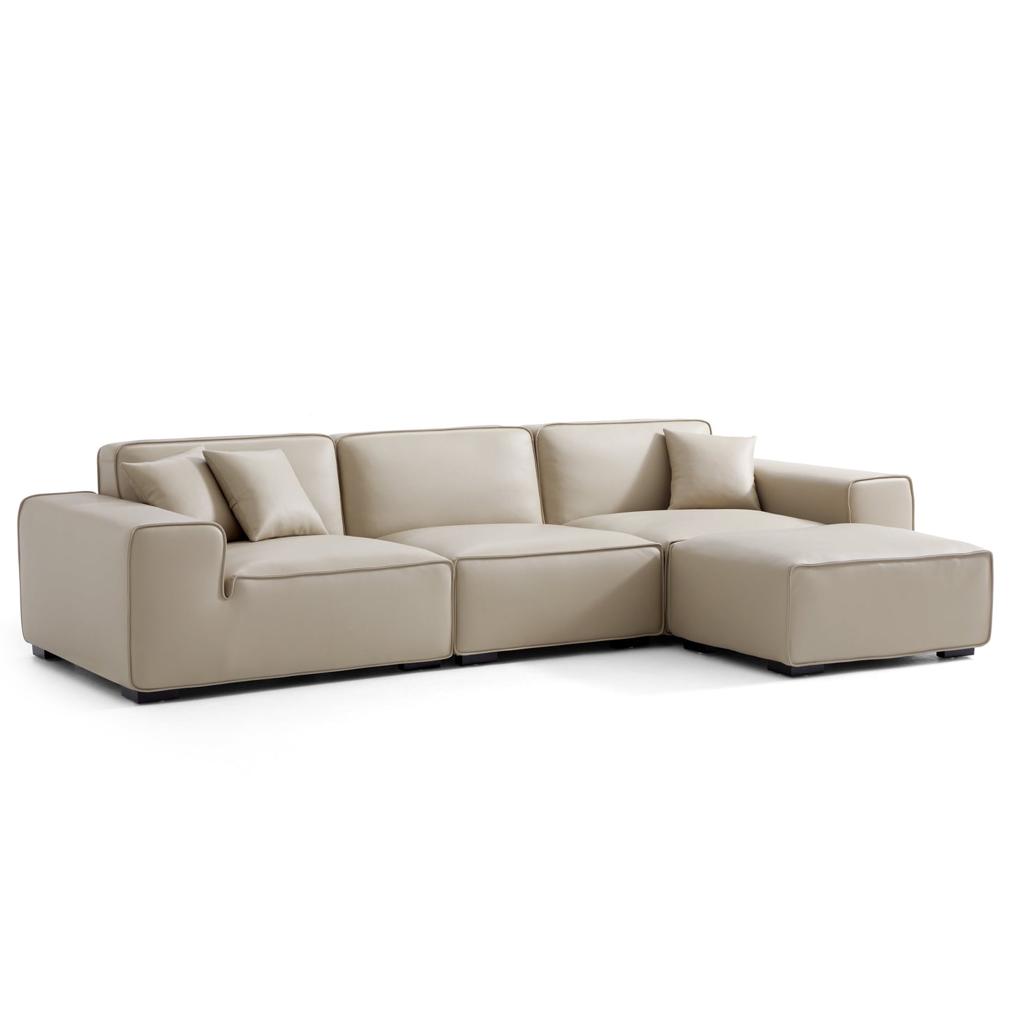 Domus Modular Dark Gray Leather Sofa and Ottoman-Beige