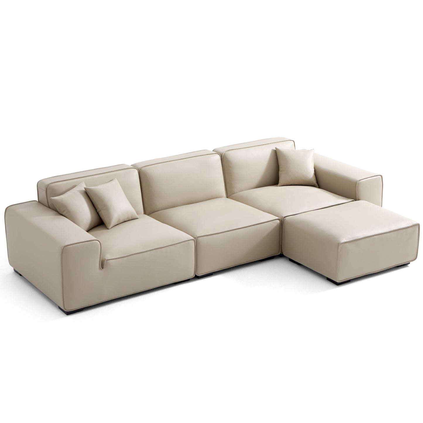 Domus Modular Dark Gray Leather Sofa and Ottoman-Beige